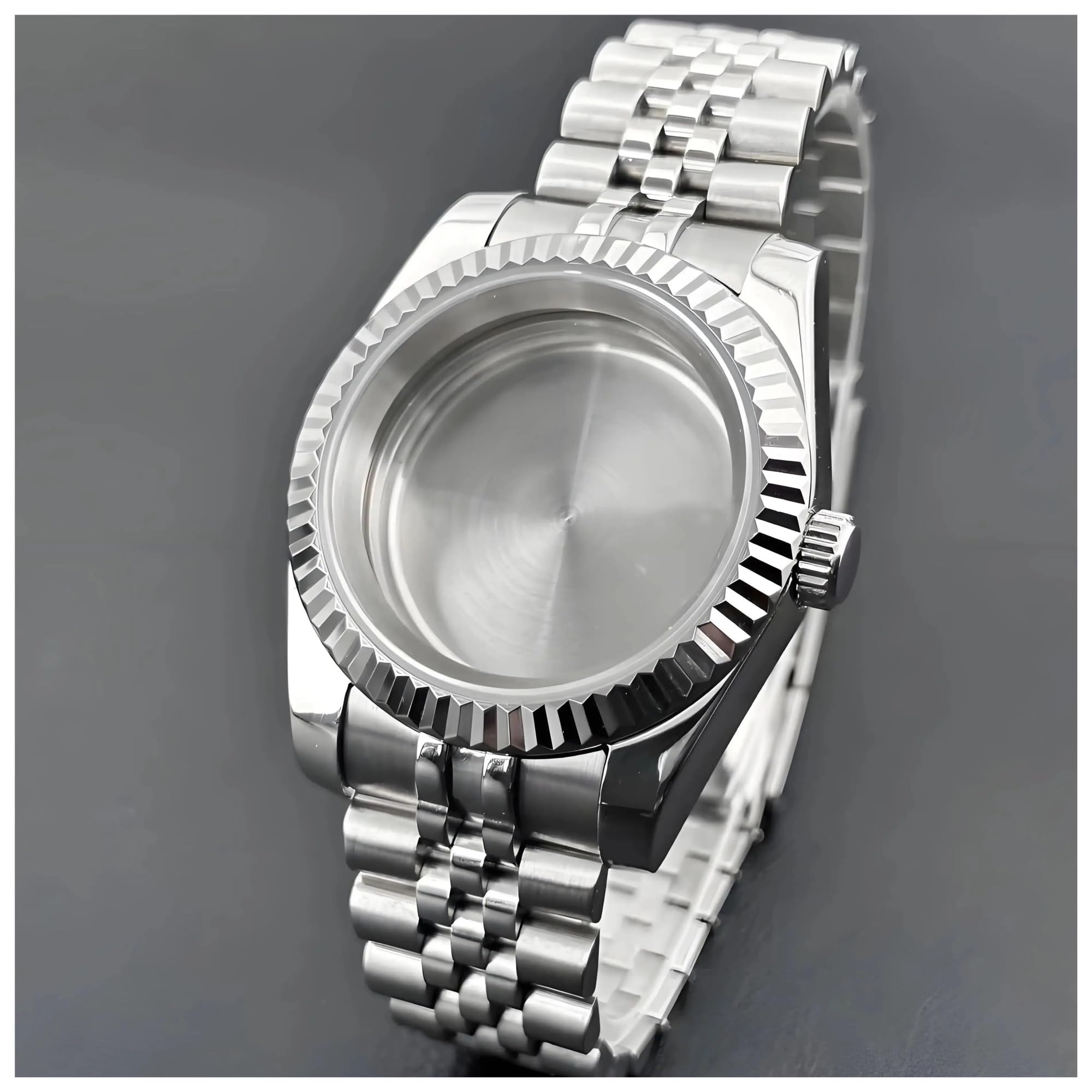 1PC 36mm/39mm geriffelte Lünette NH35 Gehäuse Saphirglas passend for Nh35 Nh36 Uhrwerk for SK DJ Ersatzteil