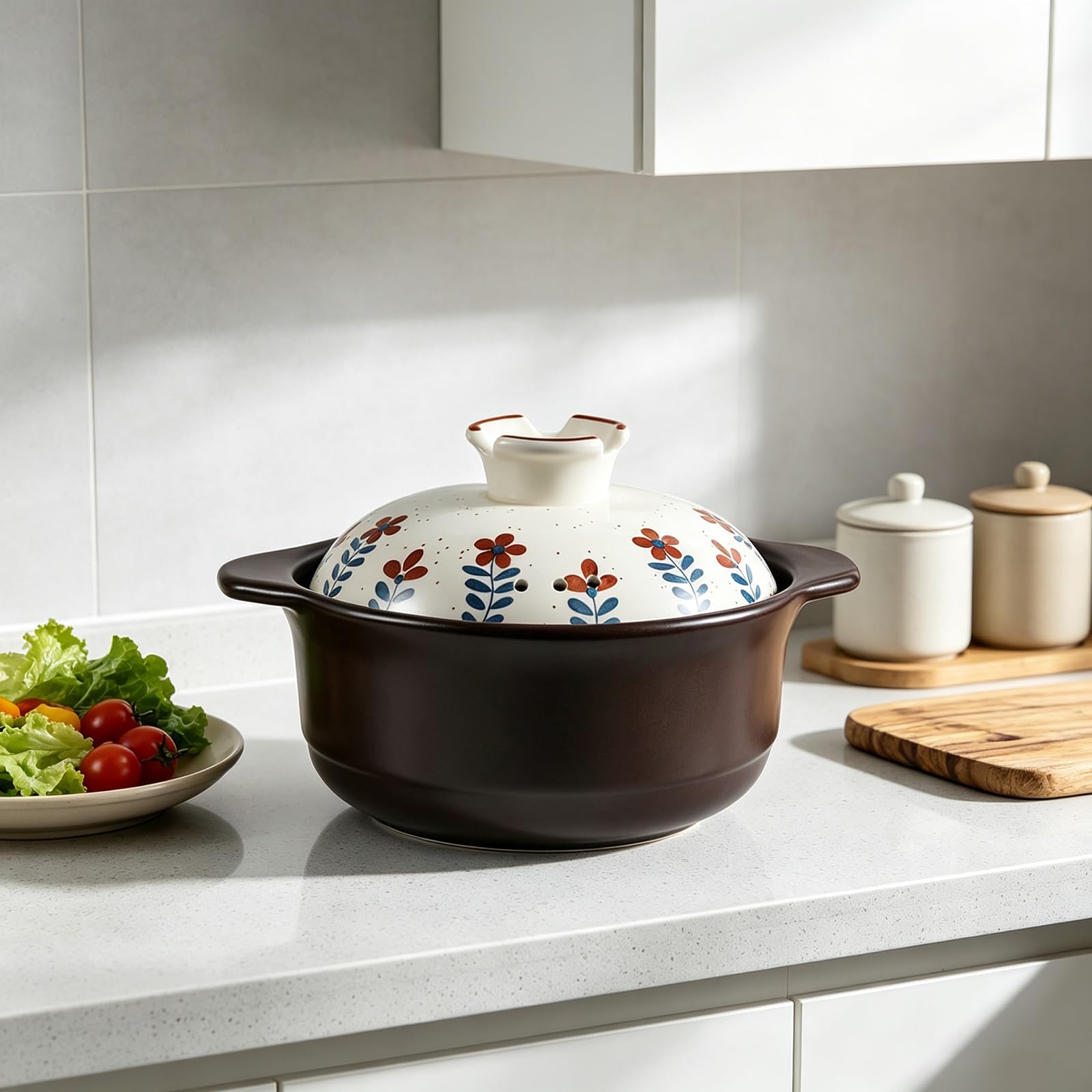 Ceramiczny garnek do gotowania, garnek do gulaszu z pokrywką, chińska ceramika do powolnego gotowania, idealny do gulaszu, zup i zapiekanek, trwały i łatwy do czyszczenia, pojemność 3,5 l