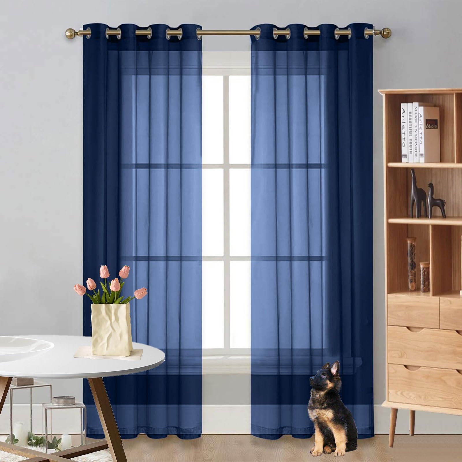 Rideaux Occultants et Tulle Demi Transparent Bleu Foncé 150x110 pour Filtrer la Lumière