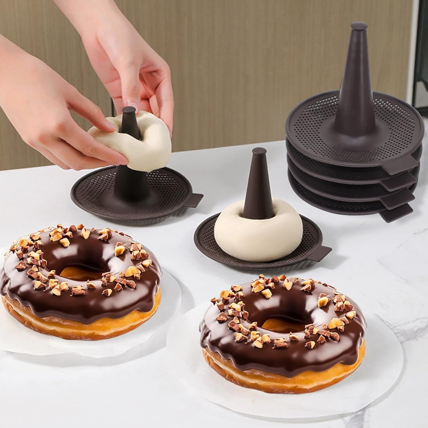 Bagel Making Tools Onionfier 6pcs Donut Pan For Baking,Brown Bagel