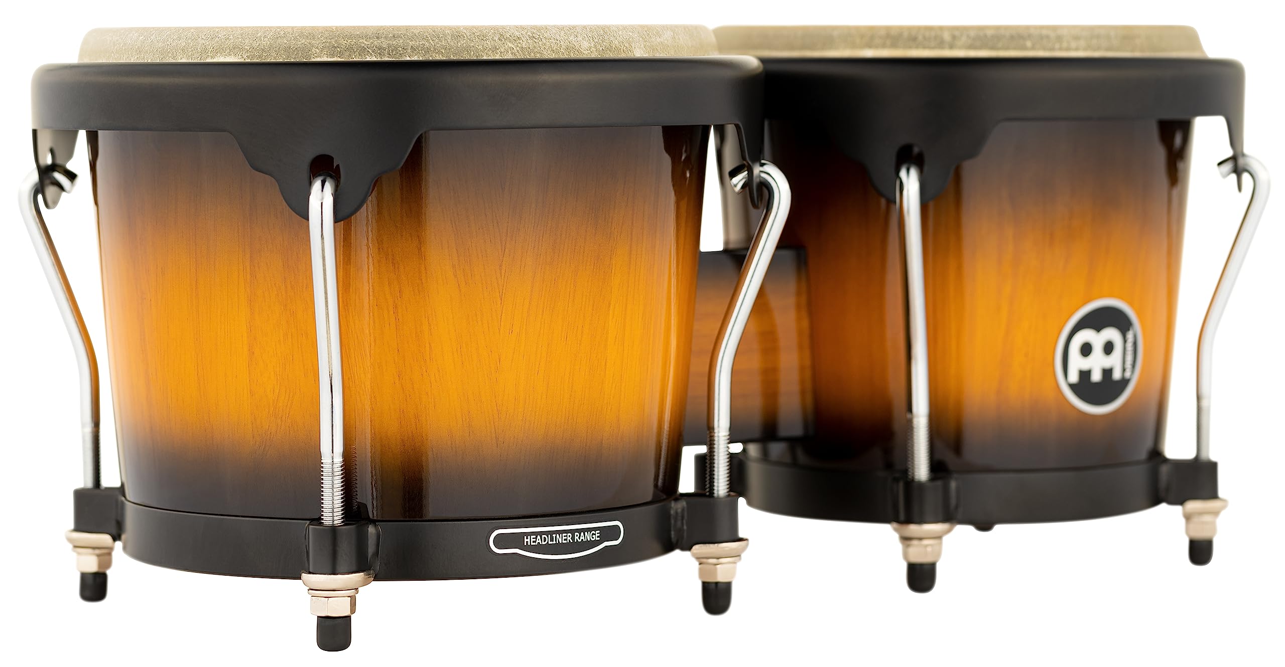 Meinl Percussion Bongos Headliner Wood - 2 Handtrommeln mit 6,75 und 8 Zoll - inkl. Stimmschlüssel - Siam Eiche, Vintage Sunburst (HB100VSB)