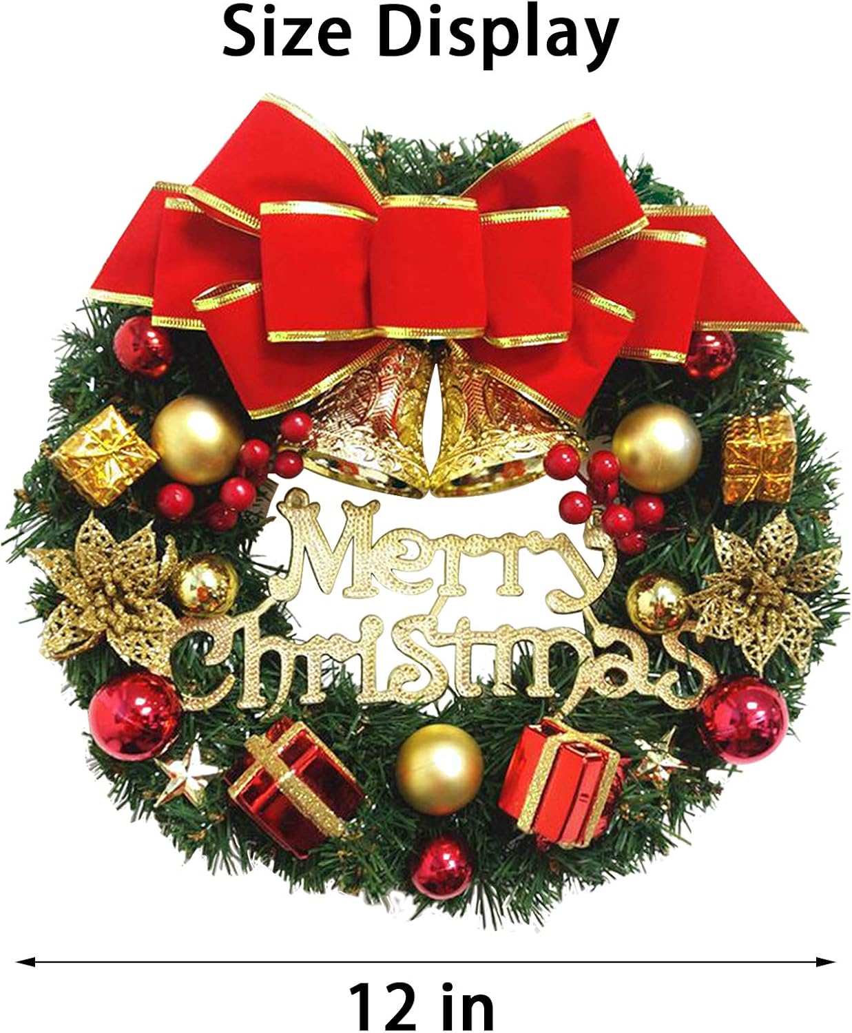 Christmas Wreaths, 12 Inch Christmas Front Door Hanging Artificial Wreath Garland with Balls Bells Gift Box Bow Star for Christmas Decorations Door Window Indoors Outdoors Decor - Image 7