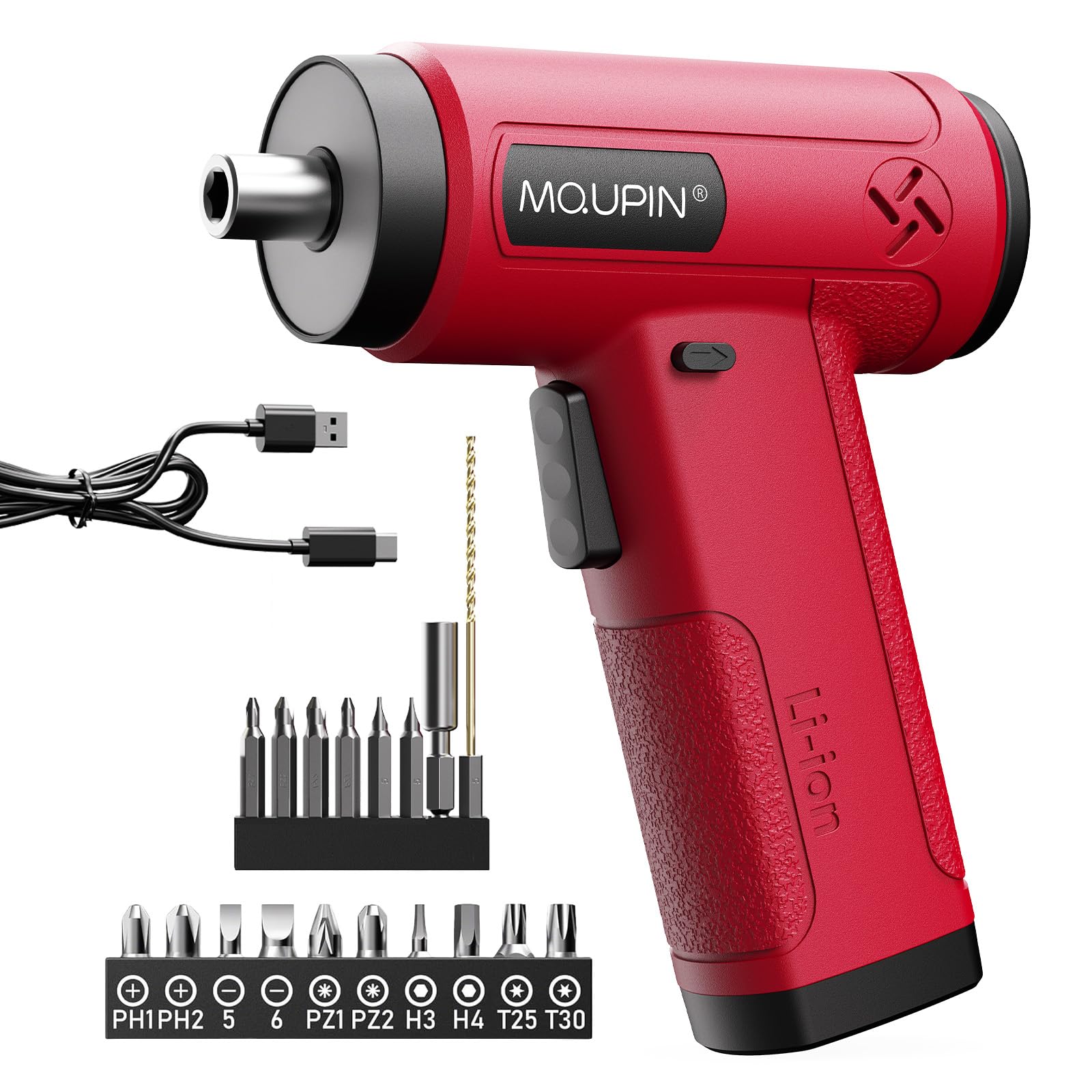 23 Pc Electric Screwdriver Pink 3.6V with 23 Drill Bits Set, Rechargeable Battery, LED Light & Cordless Screwdriver – Ideal for Home, Office, DIY Projects & Women (Black Red)