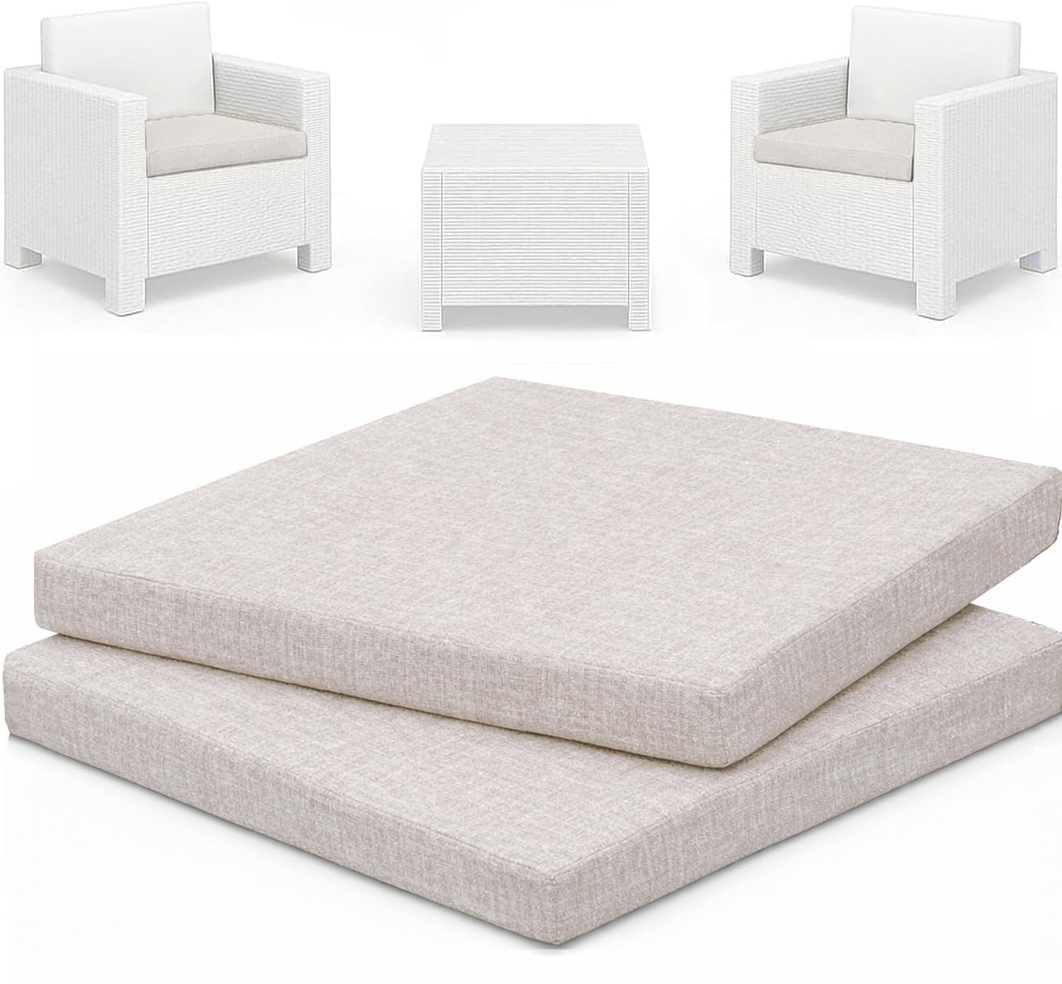HAND 2 Cojines de Exterior de 52 x 50 cm, para sillas de jardín, Asiento Acolchado, Suave y Resistente, Cojines para Muebles de Exterior, 100% algodón, Fabricado en Italia (Crudo)