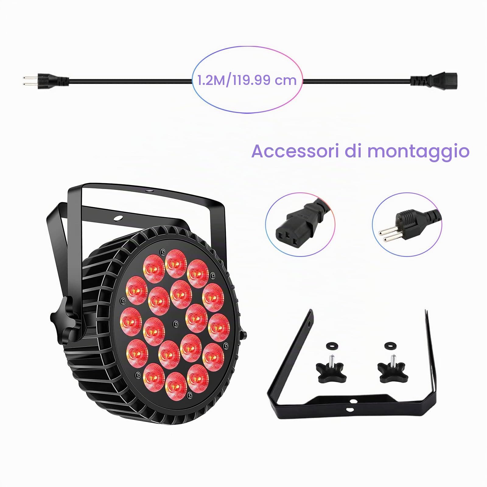 18 LED Par DMX512, UV RGB Luci Palcoscenico Discoteca DJ Faretti Auto Sound 200W 8CH Alluminio Fari Effetti Luce Stroboscopica per Festa Prestazione Halloween Natale