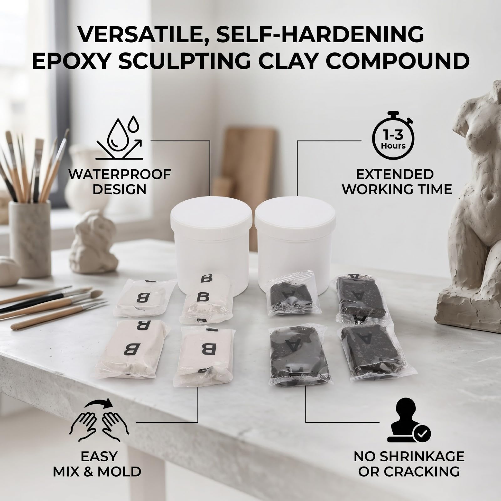 Semme Argilla Epossidica per Scultura, Stucco Modellabile Autoindurente 700 G Impermeabile con lavorabilità di 1-3 Ore, for Riparazione Riempimento Sculture