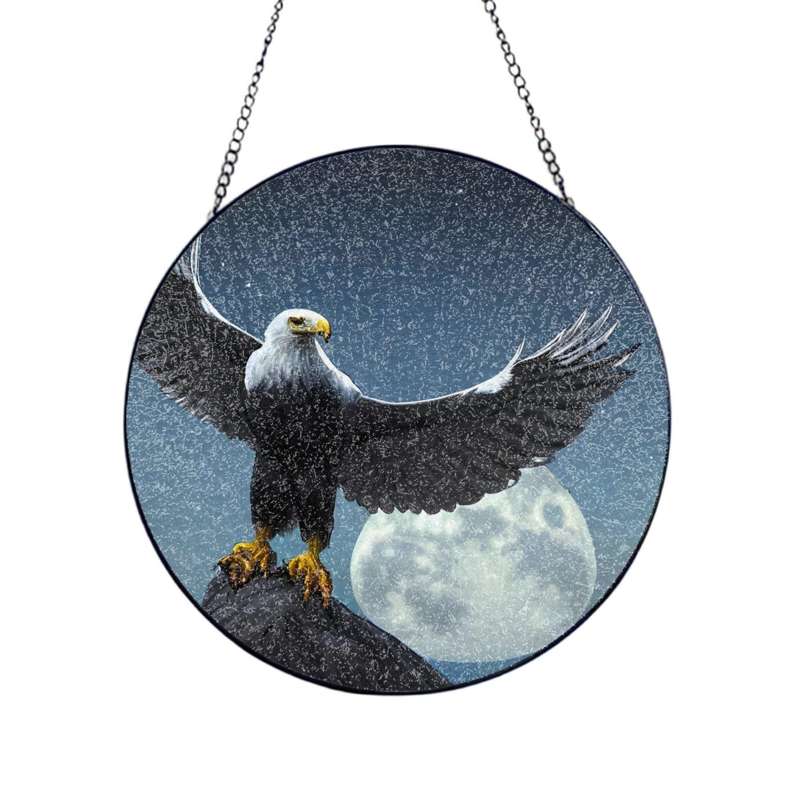 Poezjzw Stained Glass Window Hanging - Eagle Under The Stars Sun Catcher For Door Garden Home Decor Christmas Mother'S Day Birthday Gifts 6in（15cm）