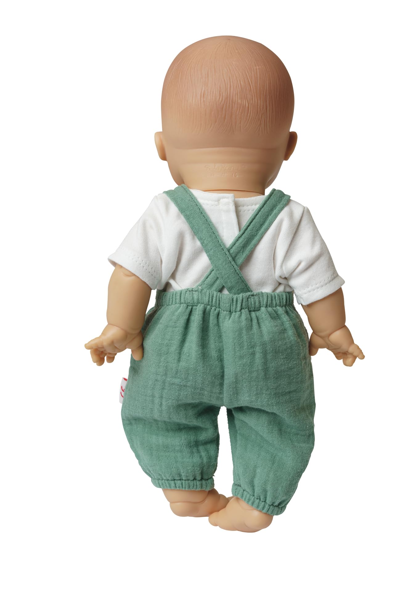 Heless 1416 - Set Vêtements Poupée 100% Coton Bio Salopette Vert Sauge + T-Shirt Blanc Pour Poupées 28-35 Cm