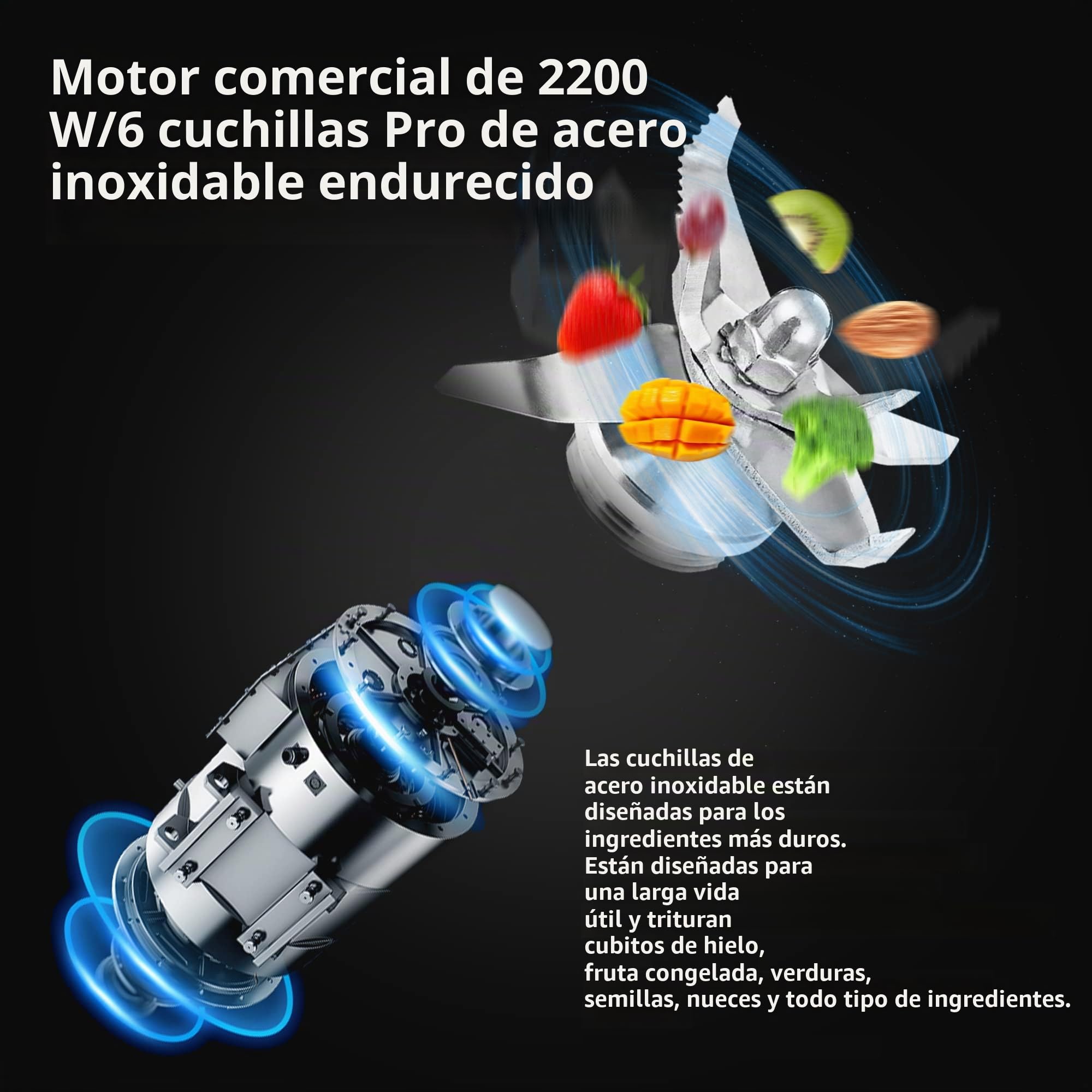 BioloMix Batidora de alto rendimiento de 2200W, | Función de autolimpieza, recipiente de 2 L y vaso de viaje de 600 ml, sin BPA