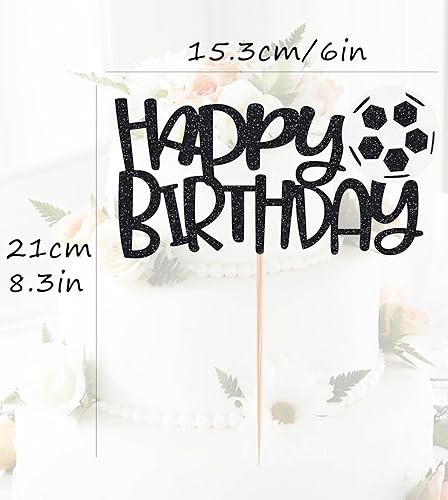 Miniatura 3 de Decoración de pastel de feliz cumpleaños de fútbol  Suministros de decoración de fiesta de fútbol con purpurina negra, perfecto para