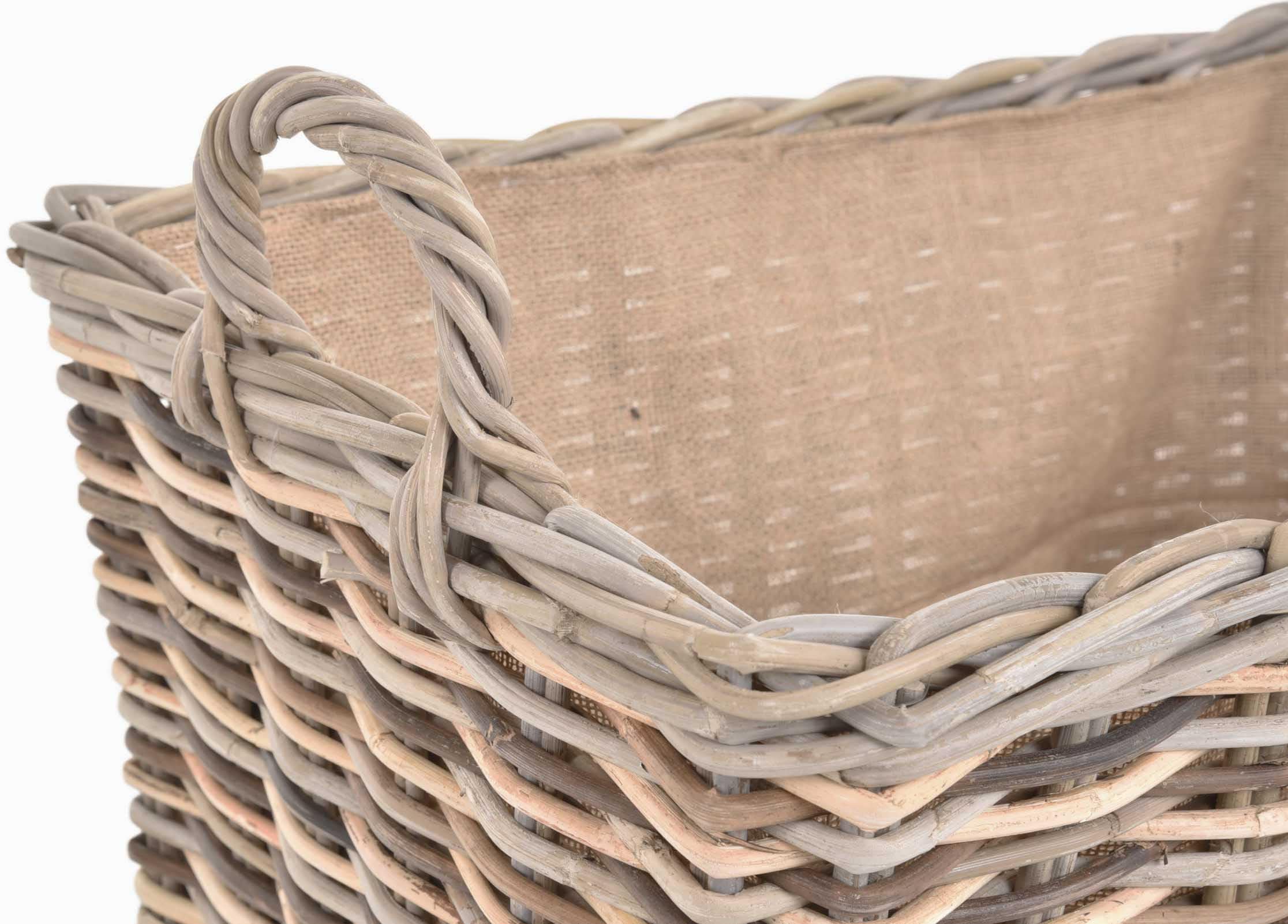 Stabiler Kaminholzkorb, Flechtkorb mit eingearbeitetem Jutestoff/Holzkorb aus unbehandeltem Natur-Rattan (Mix Natur)