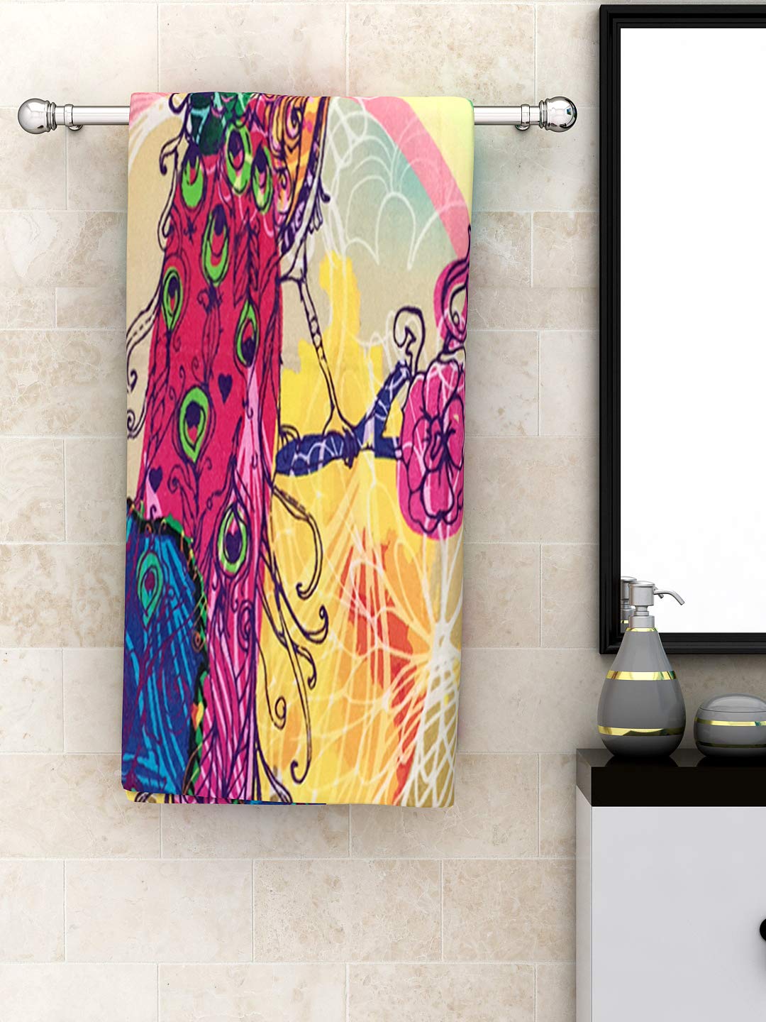 The Towel Come with Soft Printed and Skin Friendly and 100% Cotton Fabric, The Size of The Towel is 75x150 cms 100%.Check Out The Athom Living Store for More Amazing Designs and Patterns.