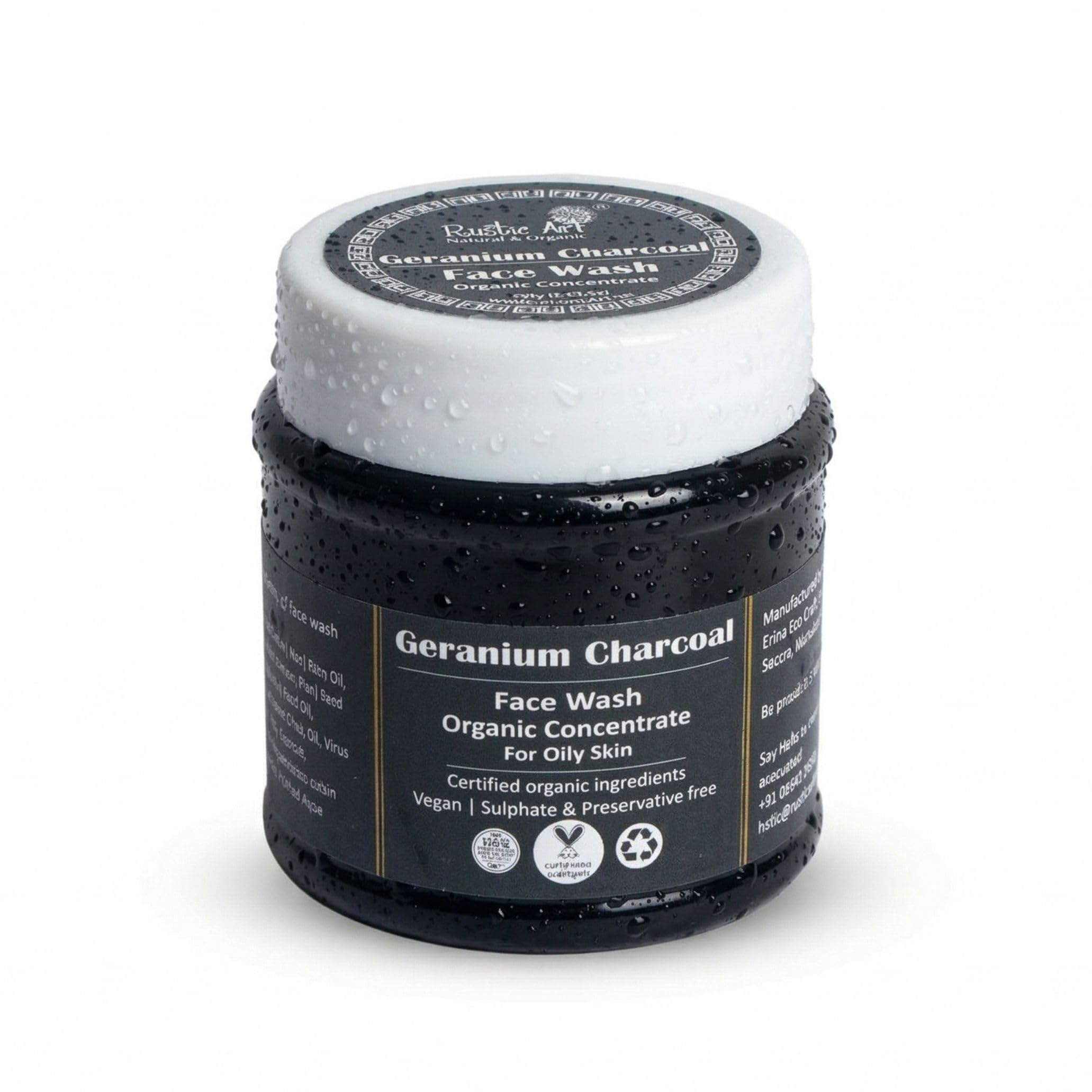 Rustic Art Organic Geranium Charcoal Face Wash Concentrate | Deep Pore Cleansing, Blackhead Removal | Natural Geranium, Peppermint, Activated Charcoal | Sulfate Free | Oily Skin | 125g-image-33