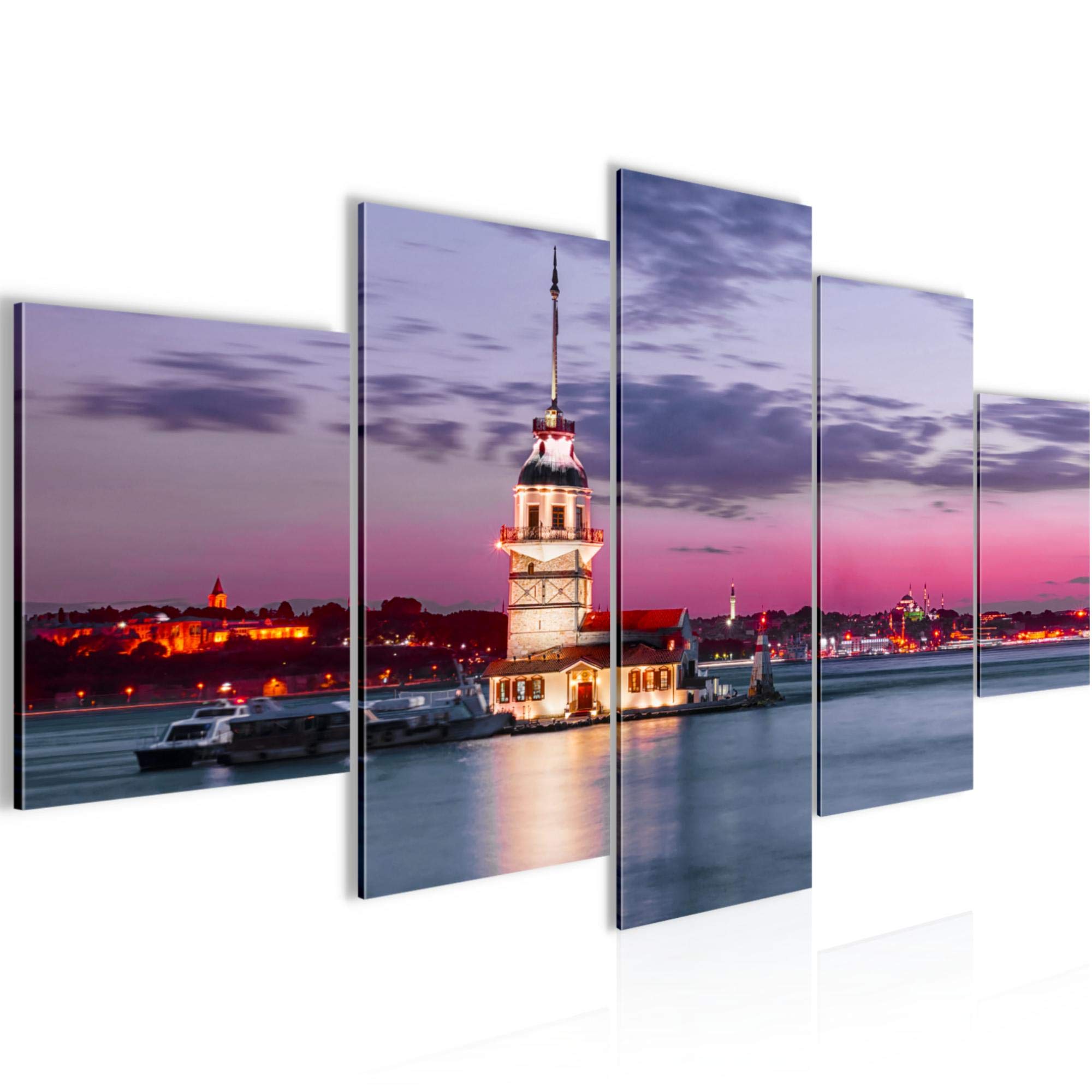 Runa Art A Run Art Pictures Istanbul Turkey 5 Pieces Non-Woven Canvas Living Room Decoration Town Lighthouse Violet 604852