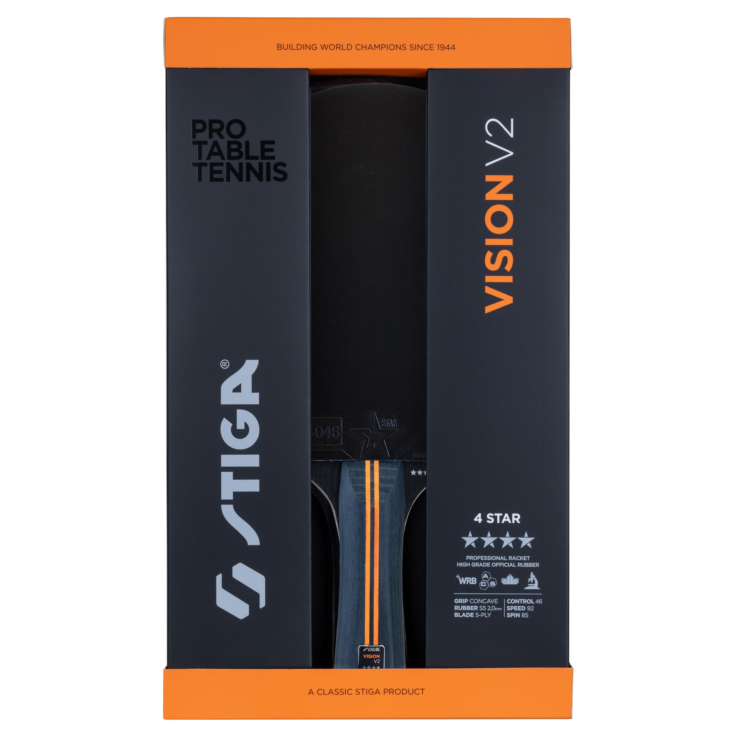 STIGA Vision V2 Racchetta da Ping Pong a 4 Stelle – Velocità e Controllo, Telaio 5 Strati, Impugnatura Concava, Crystal Tech, Gomma ITTF 2.0 mm