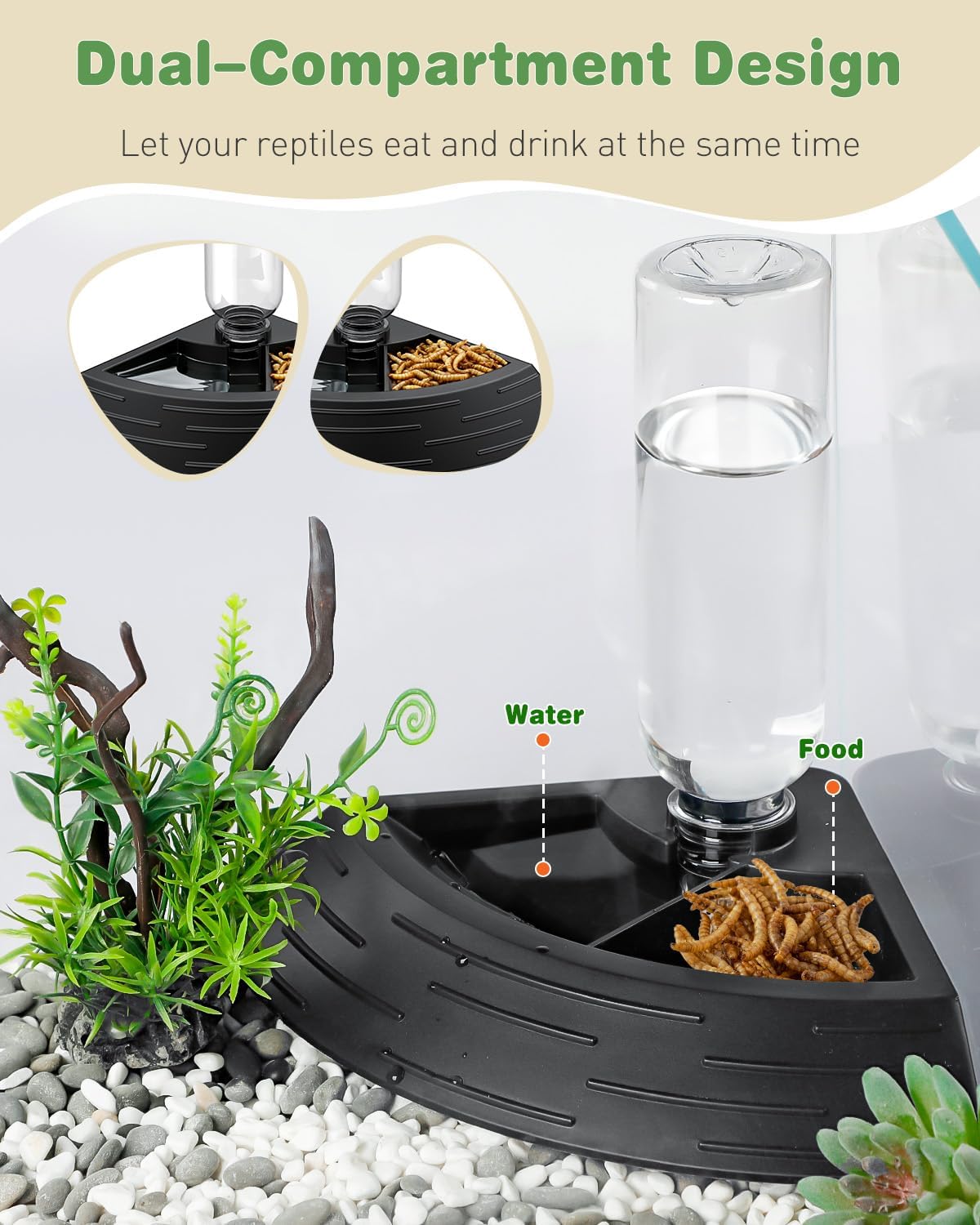 Pawfly Reptile Water Bowl, Tortoise Water Dish, Bearded Dragon Water Bowl, Reptile Food Feeder, Automatic Water Dispenser, Feeding Accessories for Turtle, Gecko, Lizard & Chameleon, Black image 4