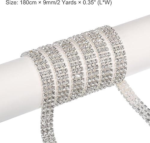 Miniatura 2 de MECCANIXITY Cadena de 2 yardas de 0.118 in y 3 filas de diamantes de imitación de cristal con cierre de cadena para coser, manualidades, joyería de
