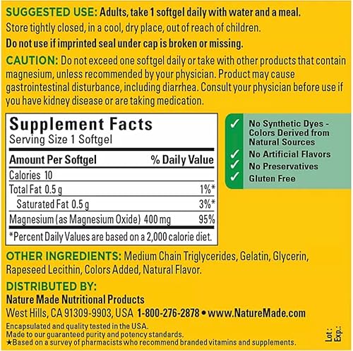Miniatura 2 de Nature Made Magnesio 400 mg Cápsulas blandas extra fuertes  150 días de suministro  Incluye llavero de silbato de emergencia