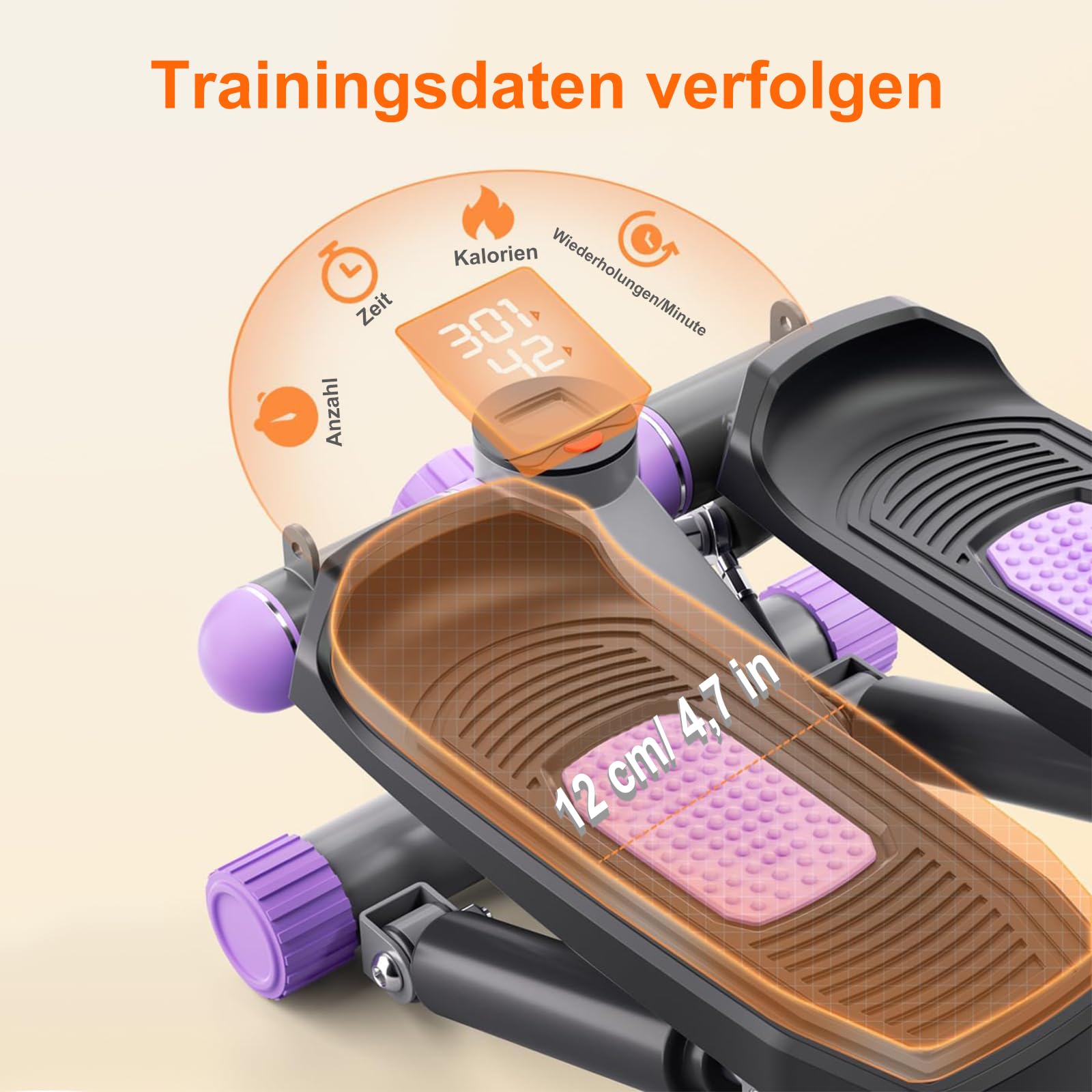 Stepper für Zuhause, Mini Stepper 150kg mit Power Ropes, Up-Down Swing steper Hometrainer mit LCD Display, 2 in 1 Einstellbarer Widerstand Trainingsgerät für Beine/Arme/Gesäß Training