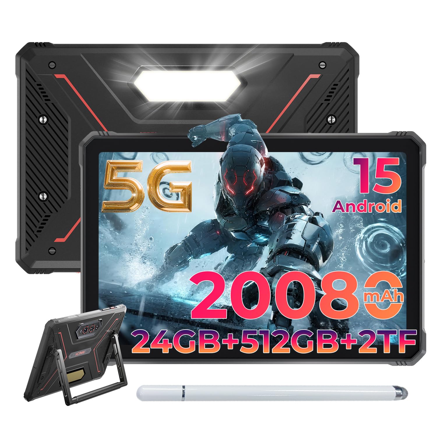 HOTWAV R9 Ultra 5G Outdoor Tablet 11" 2K FHD+, Android 15 Baustelle Tablet | Tablet mit Stift 24GB +512GB+2TB TF, 64MP+16MP 20W Quick-Charge, IP68/IP69K Wasserdicht, Dual SIM/5G WiFi/GPS/OTG