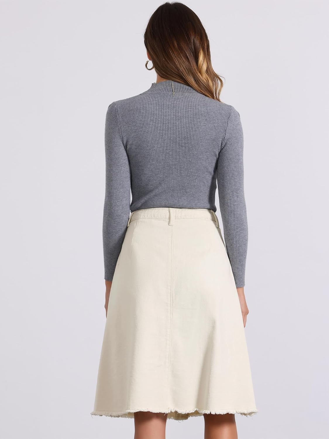 Allegra K Women's Denim Skirts Raw Hem Button Down Midi Jeans Skirt