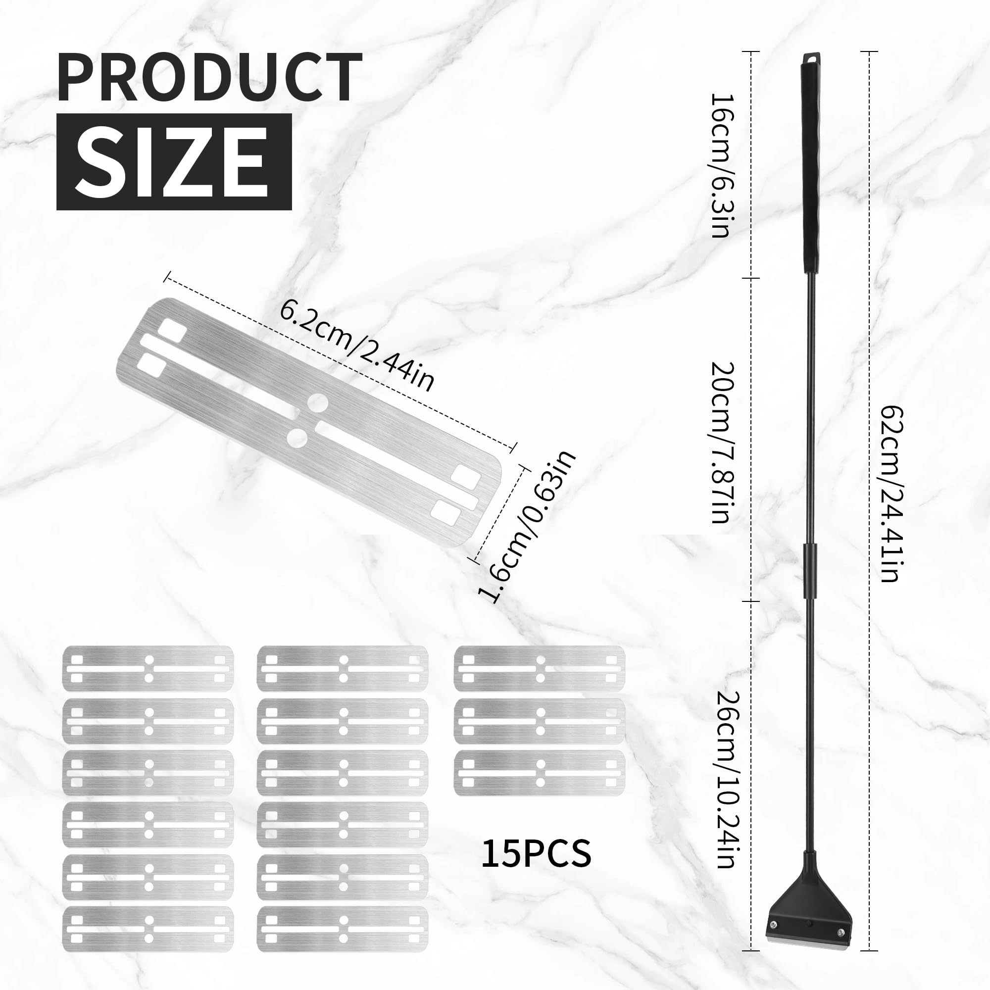 JSMTKJ Kit de Nettoyage pour Aquarium - Grattoir à Algues pour Aquarium avec Tige Amovible de 62 cm, 15 Lames de Rechange en Acier Inoxydable pour Nettoyer l'aquarium