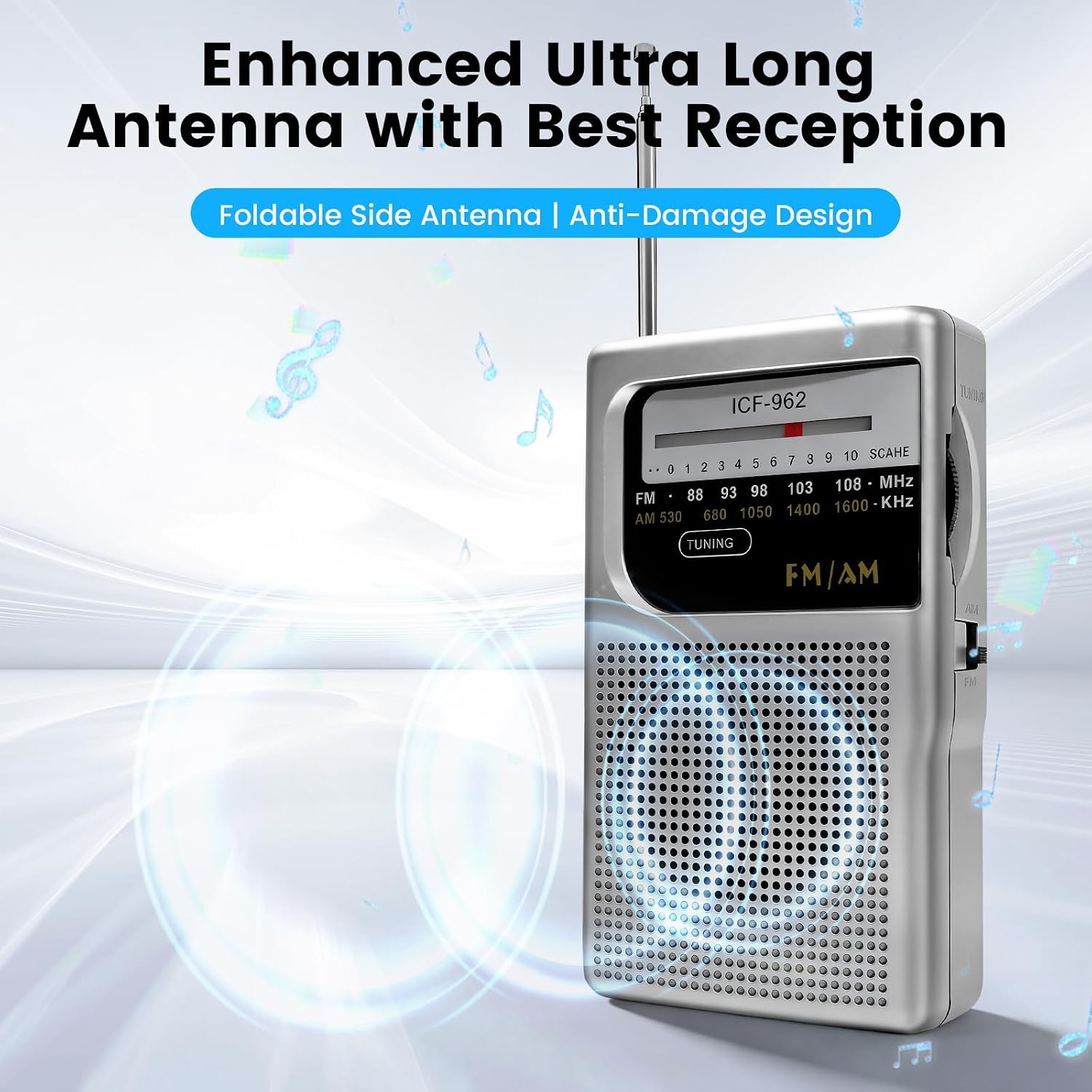 Radios Portable AM FM,Small Radio with 3.5 Input for Headphones Earphone Analog Tuning,Transistor Pocket Radio with Hand Strap,Used for Running/Walking/Traveling(Silver)