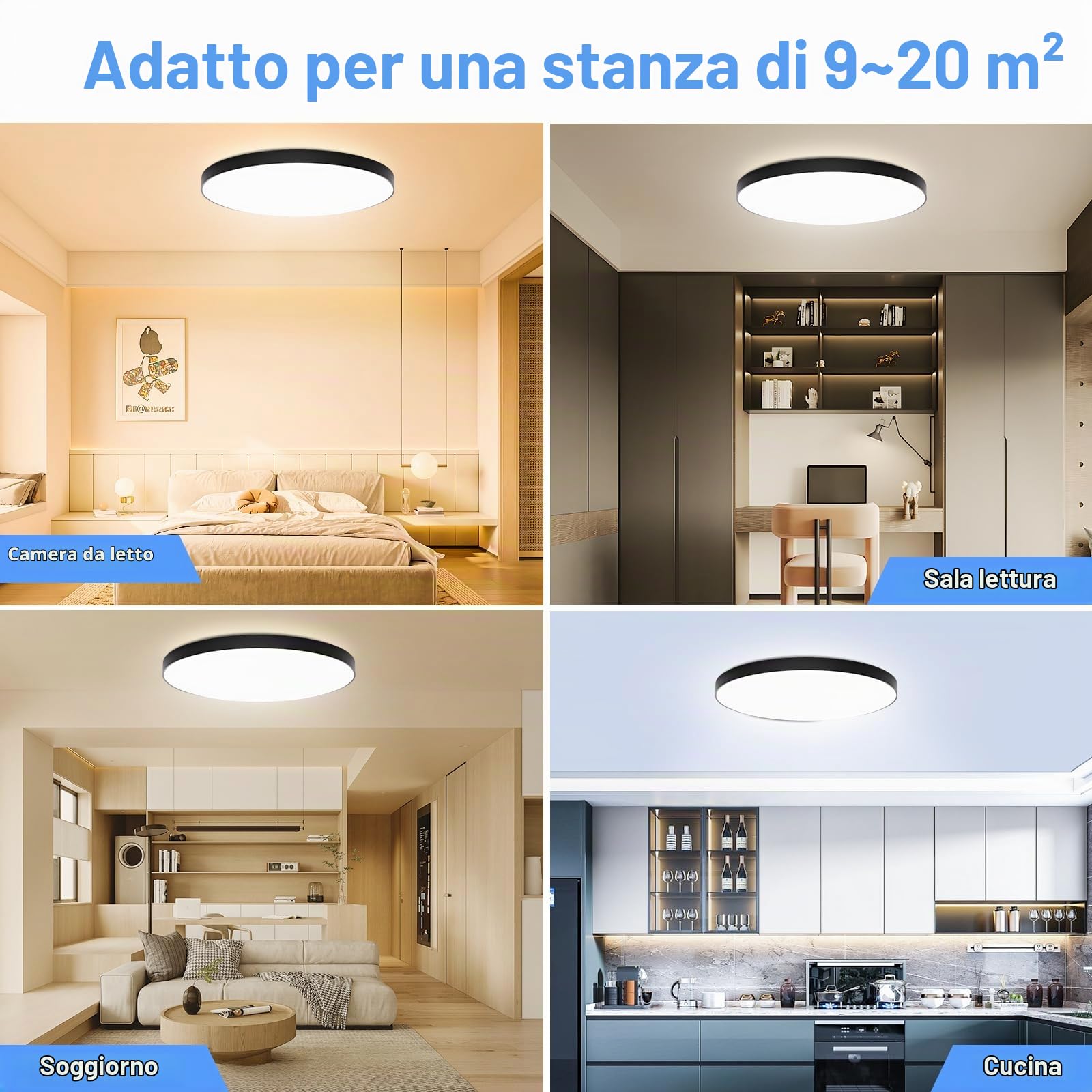 Plafoniera LED Soffitto Dimmerabile 24W [2 Pezzi] | Lampada da Soffitto con Telecomando Plafoniera Bagno IP44 Impermeabile Ø28CM 2000LM per Cameretta/Cucina/Soggiorno
