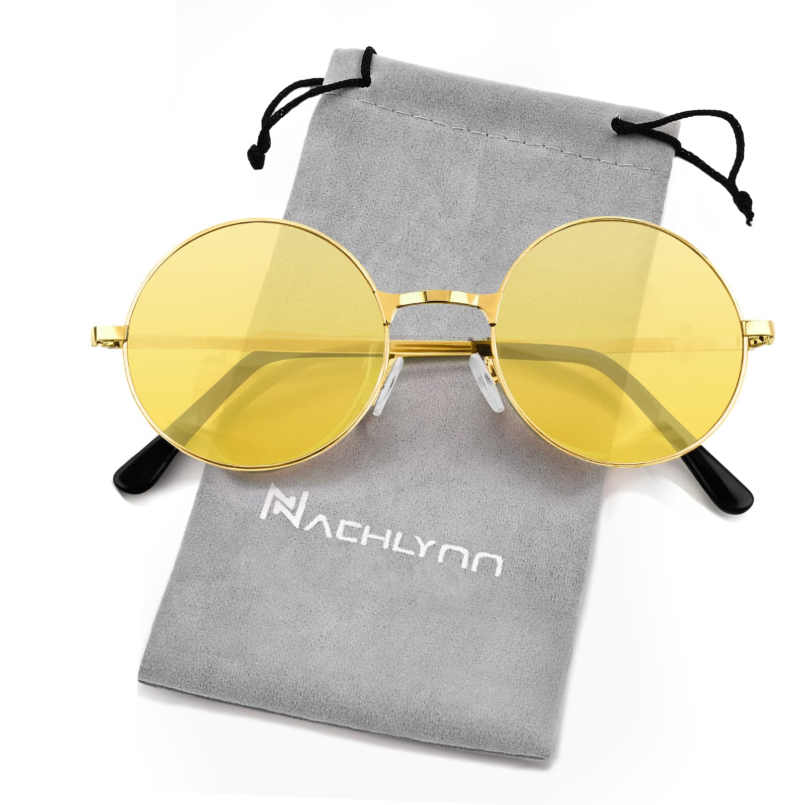 NACHLYNN Okrągłe hipisowskie okulary przeciwsłoneczne metalowe obramowanie koło hipisowskie okulary ochrona UV380 lata 70. okulary przeciwsłoneczne dla mężczyzn kobiet na imprezę