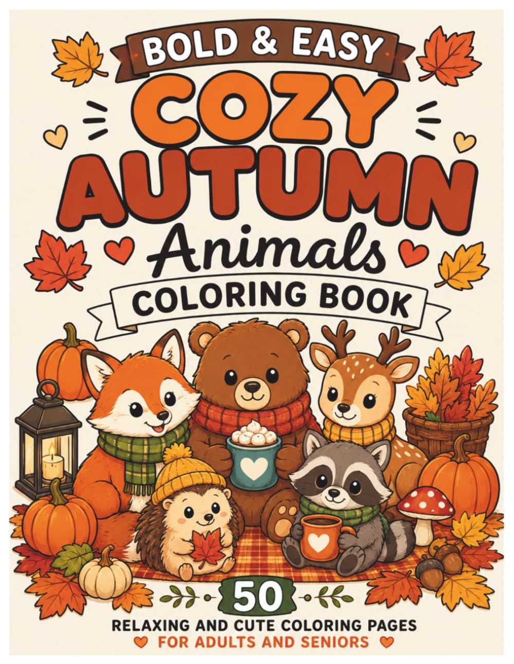 Bold & Easy Cozy Autumn Animals Coloring Book: 50 Relaxing and Cute Coloring Pages for Adults and Seniors (Bold & Easy Cozy Coloring Books)