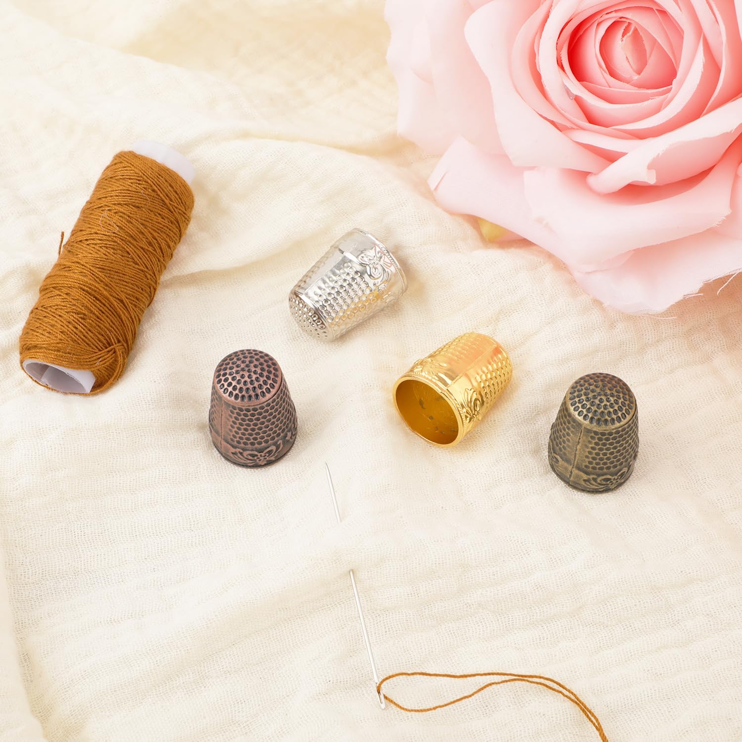 5 Ditali Da Cucito In Metallo Regolabili - Con Scudo Protettivo - Per Cucito A Mano, Ricamo - Foto 3