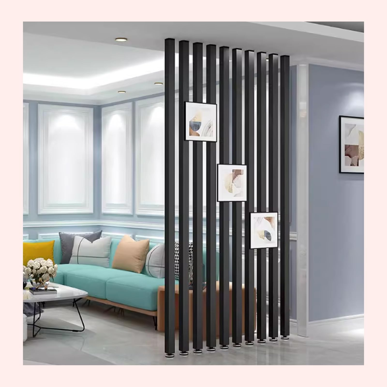 Floor to Ceiling Wall Post Partitions Screens， Adjustable Floor to Ceiling Room Divider, Aluminum, Multicolor, Height 100-230cm(7root,205cm/80.7in/6.72ft)