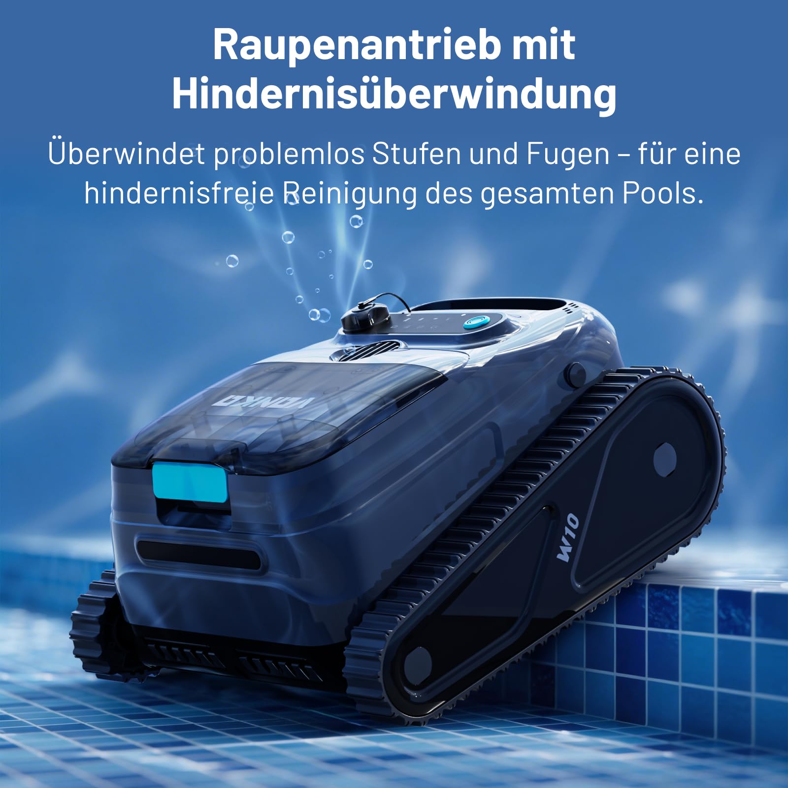 VONKO W10 Poolroboter Boden und Wand, Wasserlinie, Poolsauger Akku Kabelloser, mit AI-Vision Navigation, 20000LPH Leistungsstarker, Poolreiniger für Pools bis zu 200㎡,Puderblau