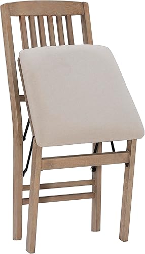 Miniatura 17 de Linon Keira - Juego de 2 sillas plegables de madera, asiento tapizado y respaldo de misión, altura de comedor, rústico, natural y beige