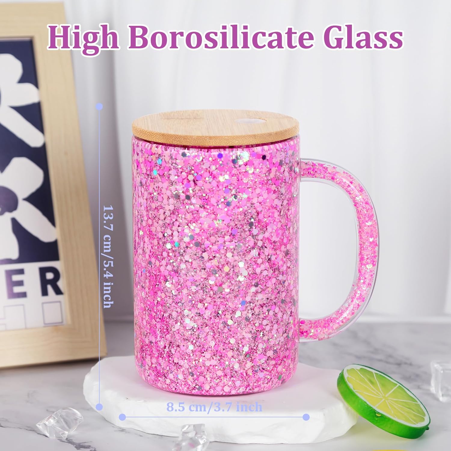 16 Oz Glass Snow Globe Tumbler Cup with Handle, Double Wall Snowglobe Tumbler Coffee Cup with Pre-Drilled Hole and Plug for Glitter Diy, 6 Pack - Image 5