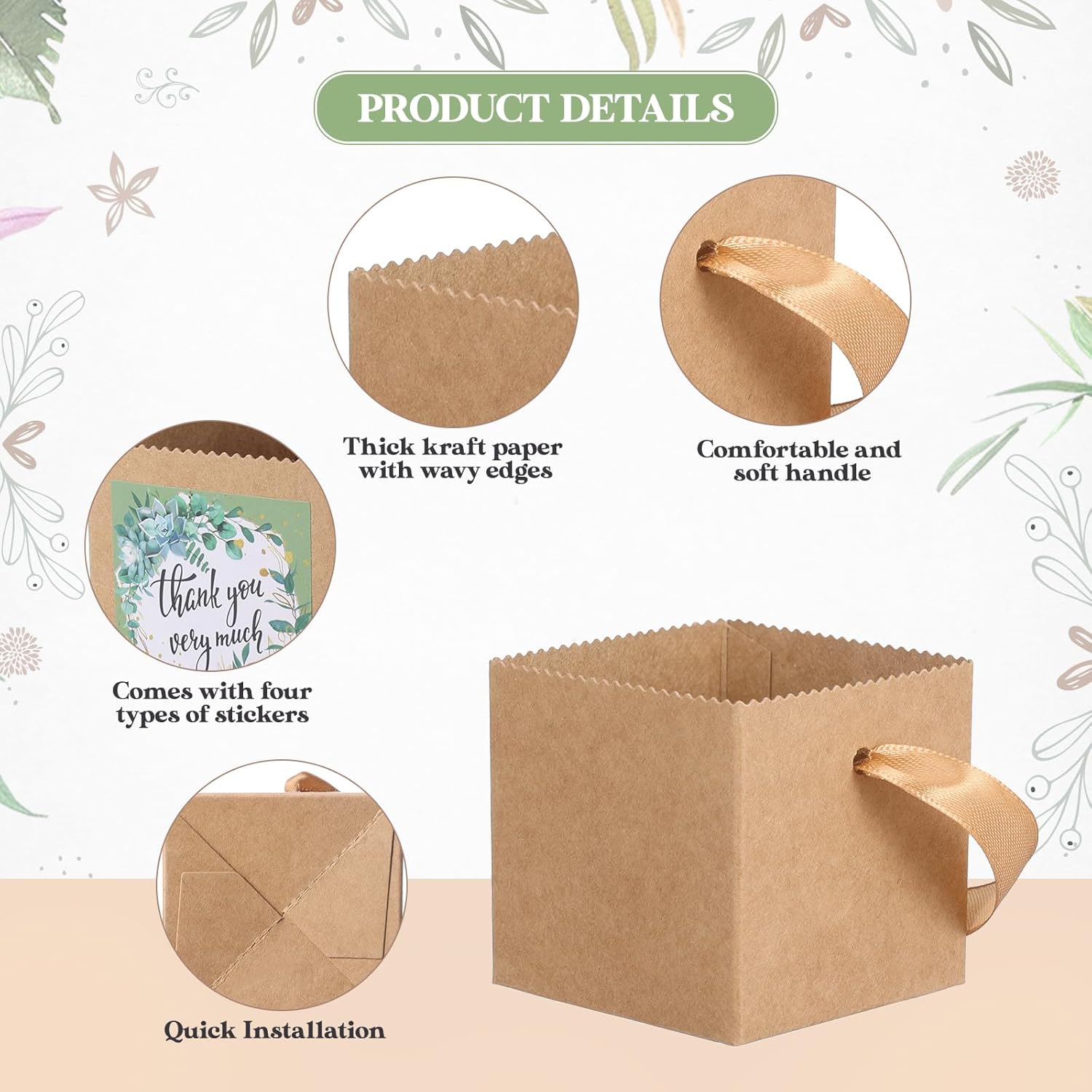24pcs Succulent Wrap Bags Bulk,with 4 Styles Thank You Stickers，Mini Kraft Paper Succulent Gift Box Basket,Succulent Gift Box Fits 2.5 Inch Pots Wedding, Baby Shower, Succulent Party Favors for Guests - Image 4