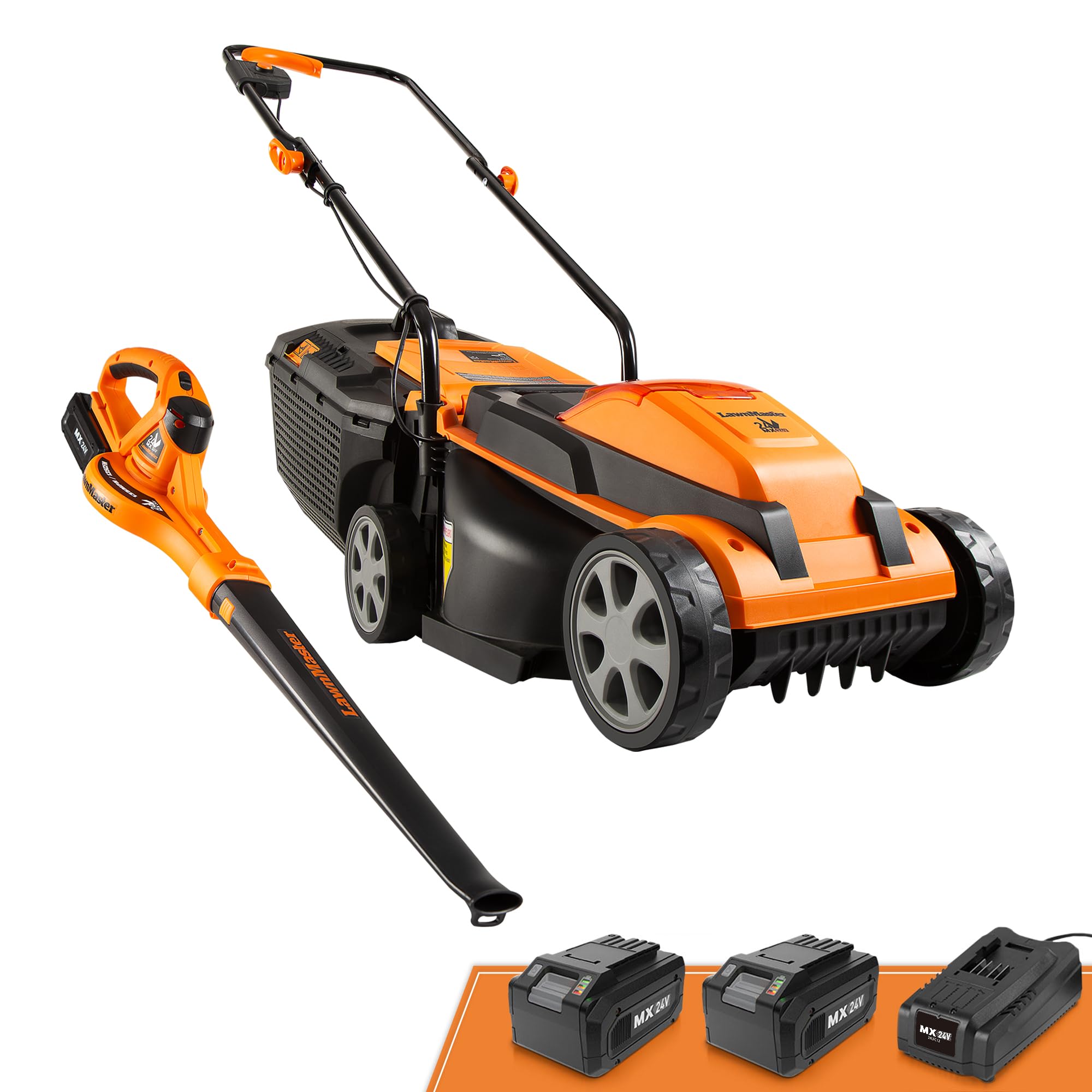 LawnMaster 24VMWBL 24V Max 13-inch Cordless Lawn Mower and Cordless Leaf Blower Combo with 2x4.0Ah Batteries and Charger
