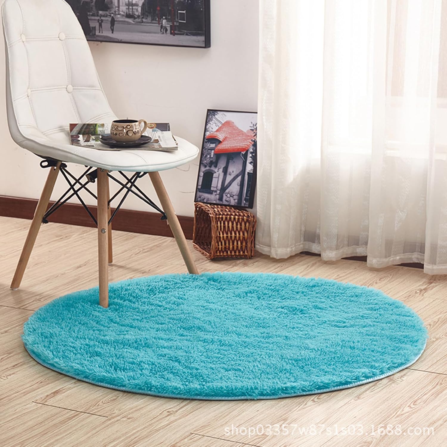 Hiseng Faux Fur Rug Round, Soft Fluffy Shaggy Rugs Antislip Floor