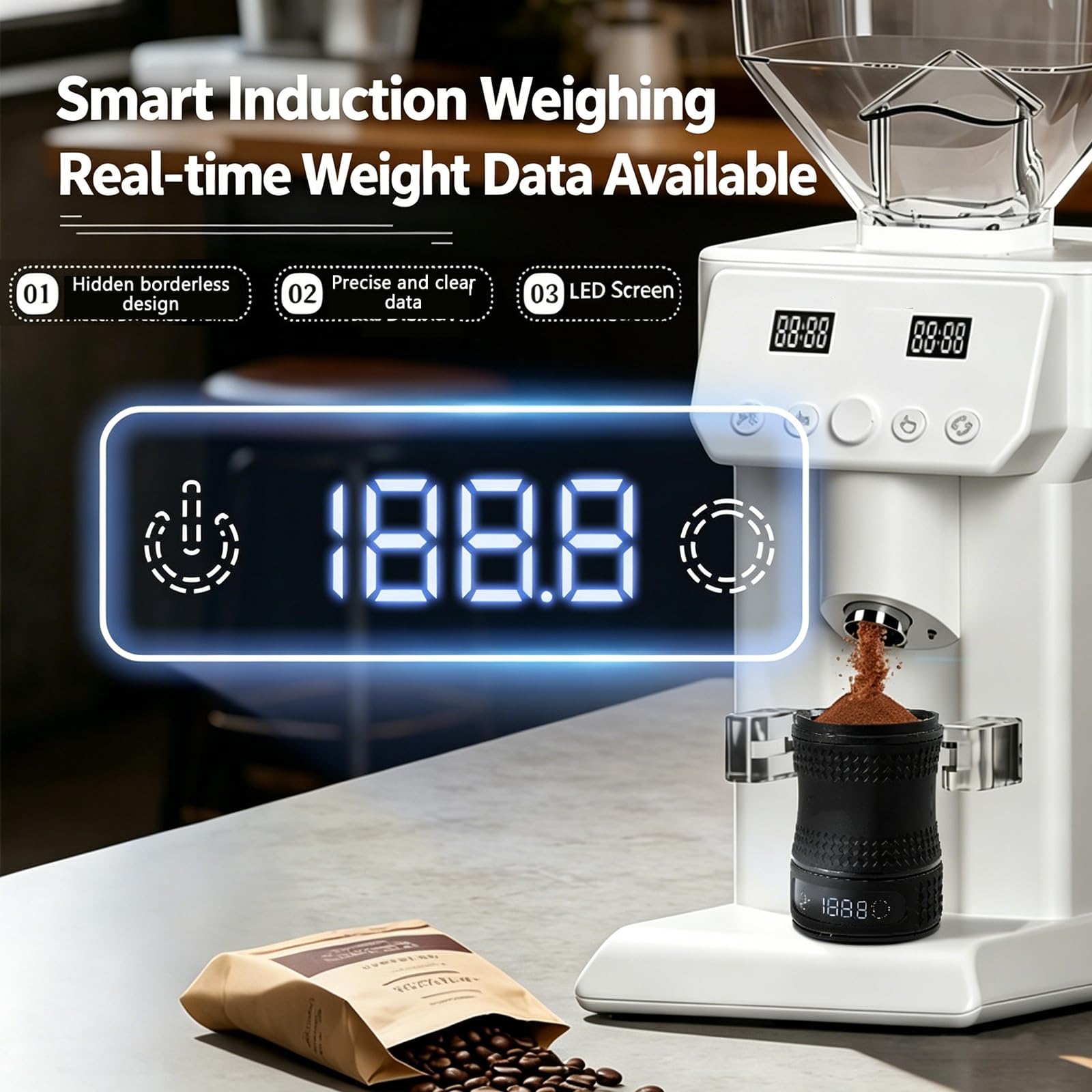 Taza dosificadora de café con báscula, báscula dosificadora digital de granos de expreso, diseño magnético desmontable, pantalla LED para uso doméstico y comercial