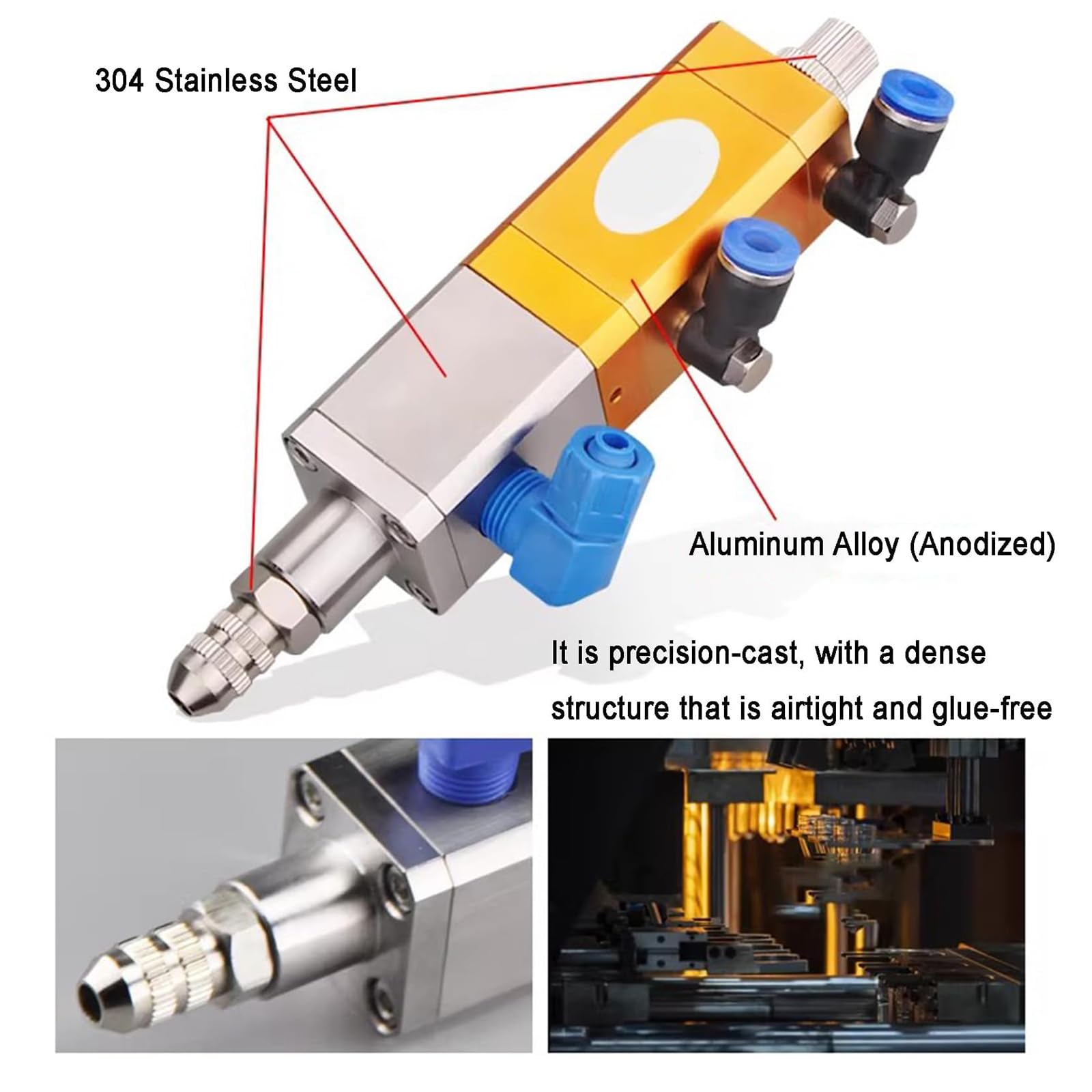 GZPKJ Pneumatisches Dosierventil, Manuelles Pneumatisches Klebstoffdosierventil, Einstellbare Klebstoffmenge, Auslassinnendurchmesser 2,5 Mm, Für Klebstoffe/UV-Klebstoffe/Tinten