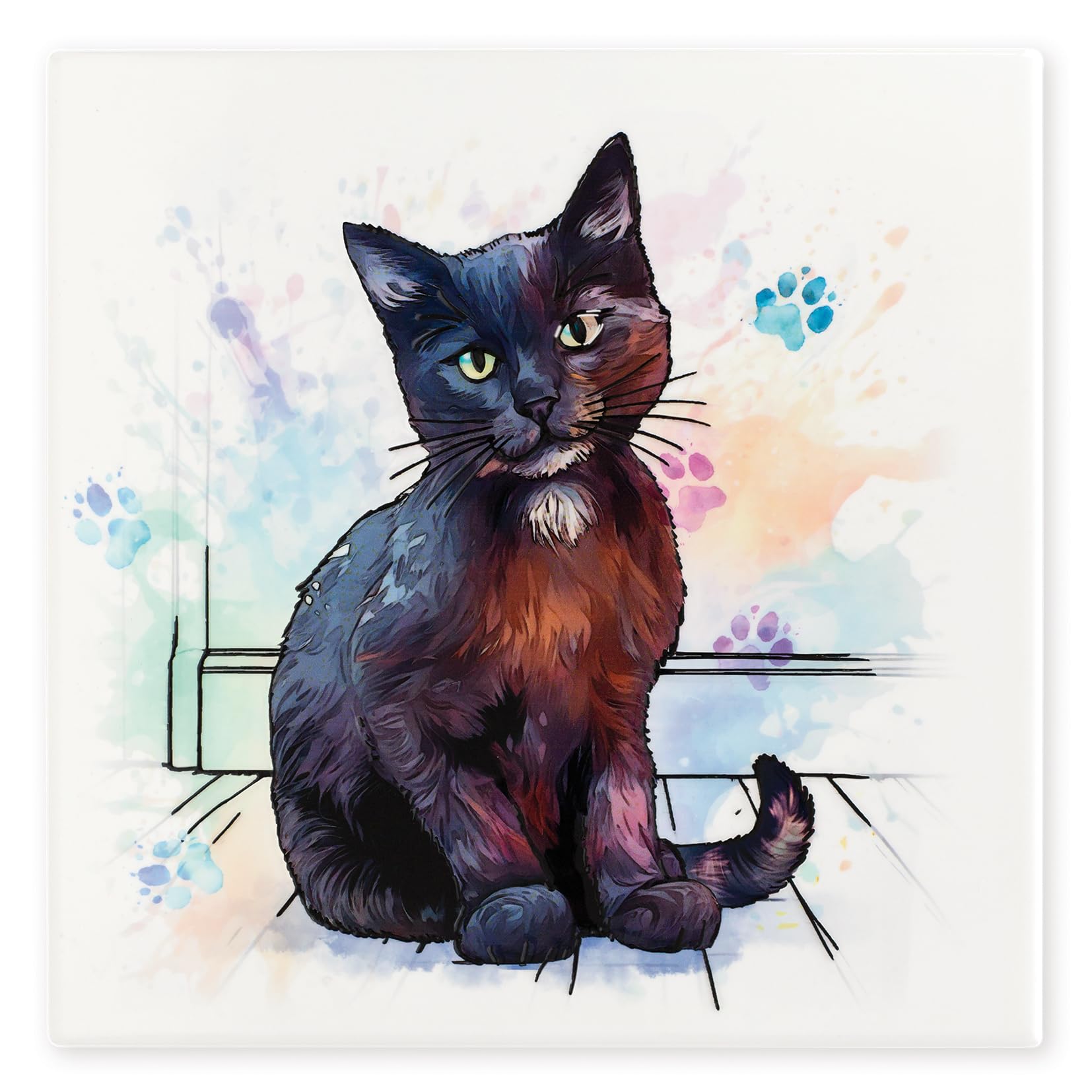 Art of Arora 2841 Black Cat Ceramic Tile Picture Plaque Wall Art 20 x 20cm