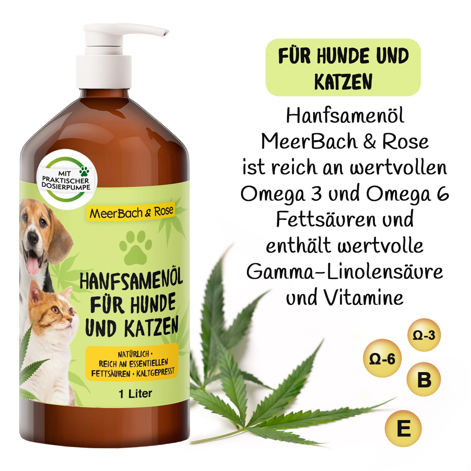 1 Liter Hanfsamenöl für Tiere, Hanfsamenöl für Hunde und Katzen, Barf Öl Hund, Fischöl für Hunde, Naturprodukt