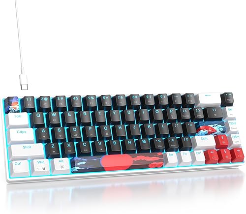 surmen Teclado mecánico 65% para juegos con interruptor lineal rojo, mini teclado compacto con cable retroiluminado 60% para computadoras portátiles