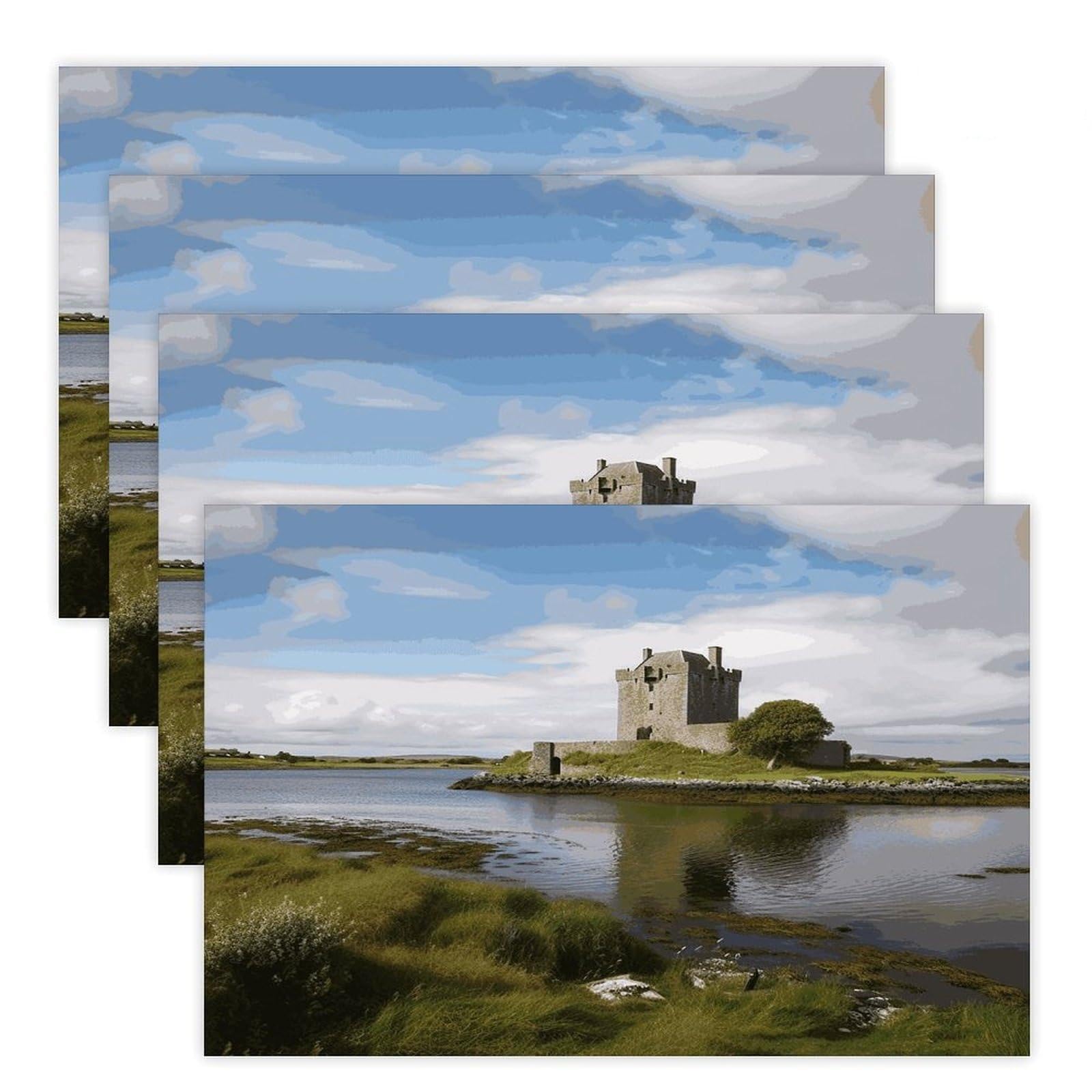 View of The Dunguaire Castle Placemats Heat Resistant Non-Slip Place Mats Washable Linen Placemats Waterproof Reusable Dining Table Mats for Home Party Dining Kitchen Decor 30x45cm*4