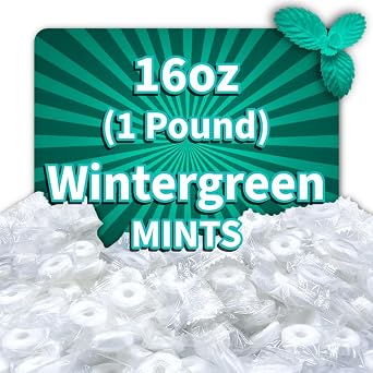 Wintergreen Mints, 1 lb Bulk Bag, Individually Wrapped Winter Green Savers Flavor Hard Candy, Refreshing Classic WinterMint Candy for Candy Bowls, Offices, and Events Approx. 120 Mints