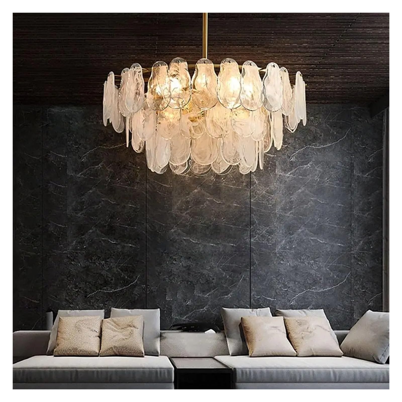 Luksusowa lampa wisząca ze szkła, metalu i kryształów LED do salonu i jadalni (okrągła, 800 mm)