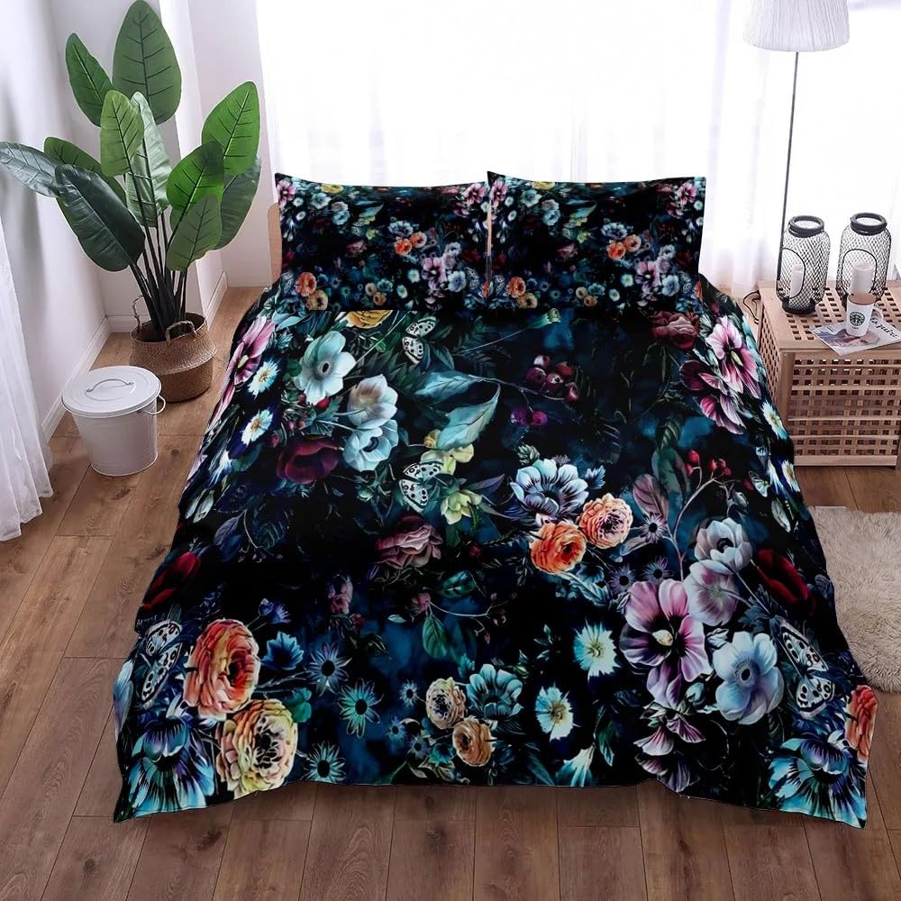 Lanshan Rustic King Size Duvet Cover, Flower Bedding, Microfibre Duvet Cover Set With Zipper Closure, Soft Cosy Quilt Cover 230 X 220 Cm, And 2 Pillow Cases 50 X 75 Cm