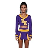 Bite The Boyfriend Costume by Trickz N’ Treatz – Women’s Purple & Yellow Cheerleader Outfit with Skirt & Top