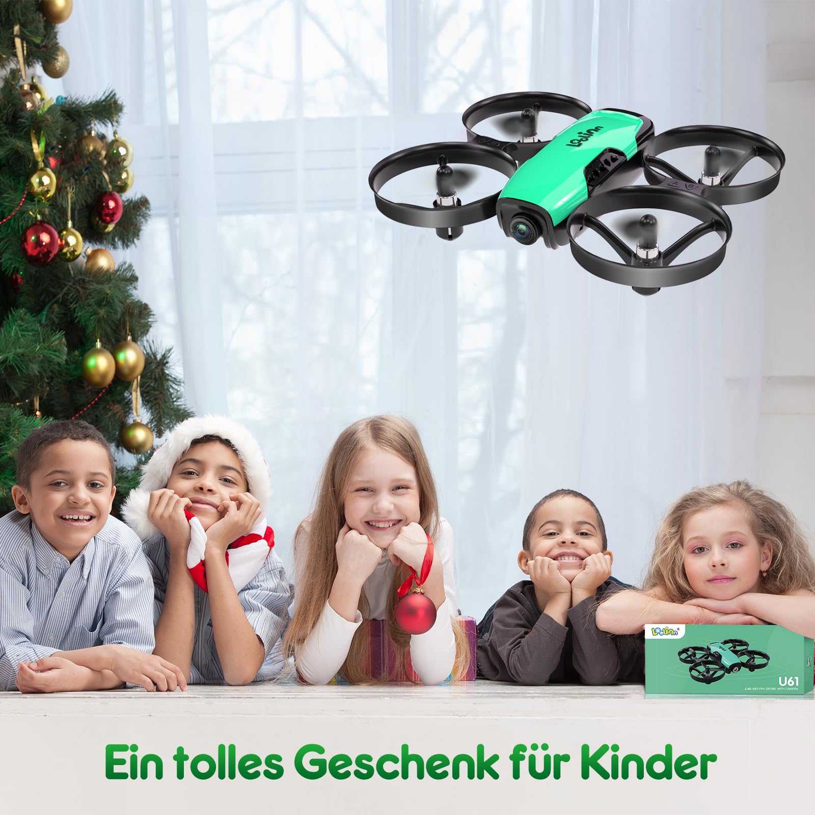 Loolinn | Drohne mit Kamera als Geschenk für Kinder - Mini Drohne Ferngesteuert mit Video & Fotos/Einstellbare Kamera/Zwei Batterien/Geprüftes C0-Zertifikat (Geschenk für Jungen und Mädchen)