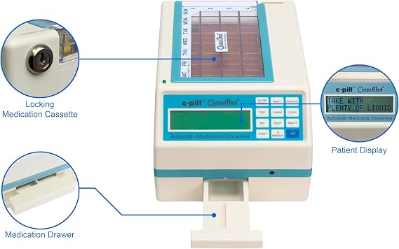 e-Pill CompuMed Automatic Pill Dispenser Tamper Resistant Medication Dispenser, AC Powered for Safe Daily Medication Management at Home or by Caregivers